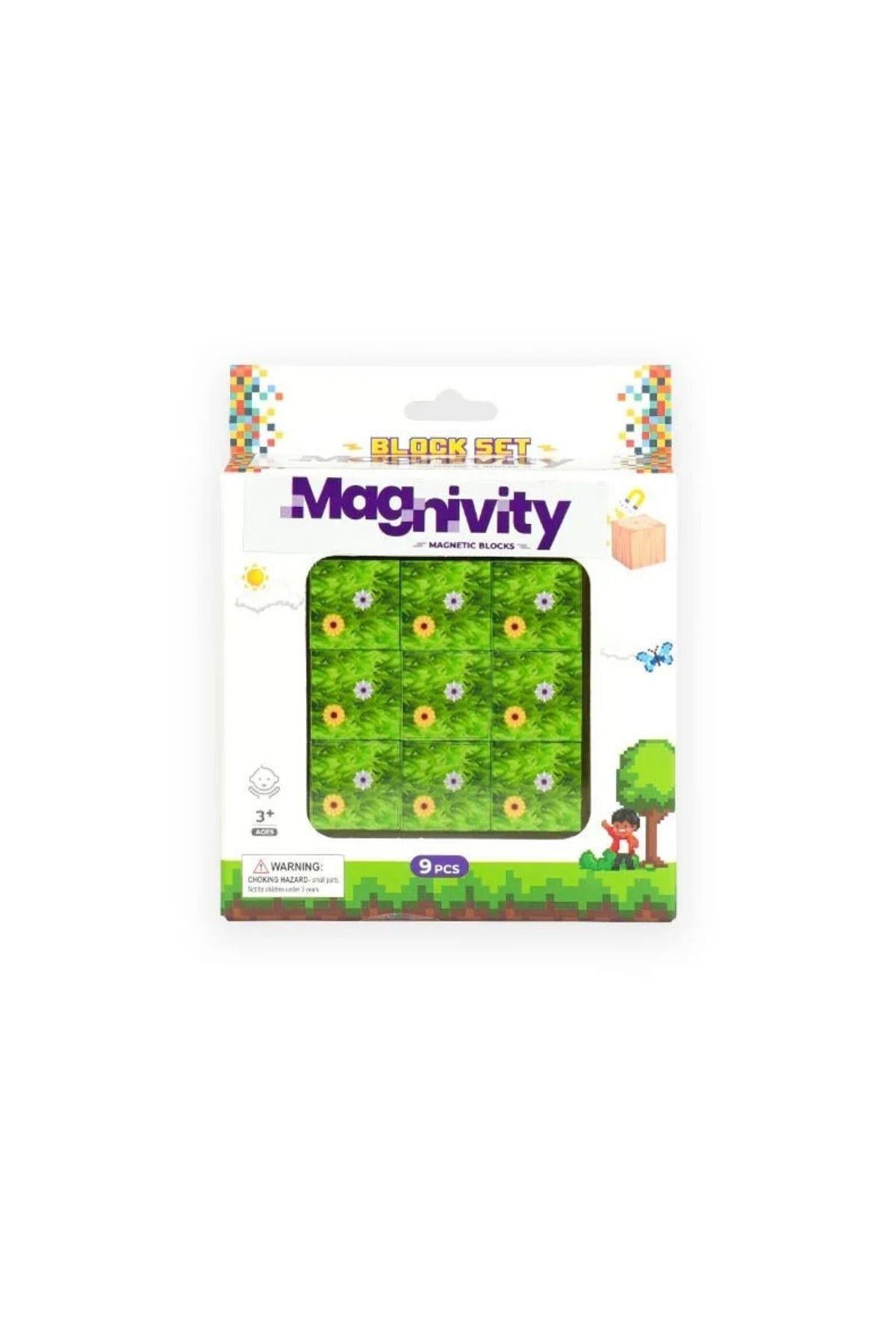 Magnivity - 9 Parça Çiçekli Çimen Desenli Manyetik Bloklar
