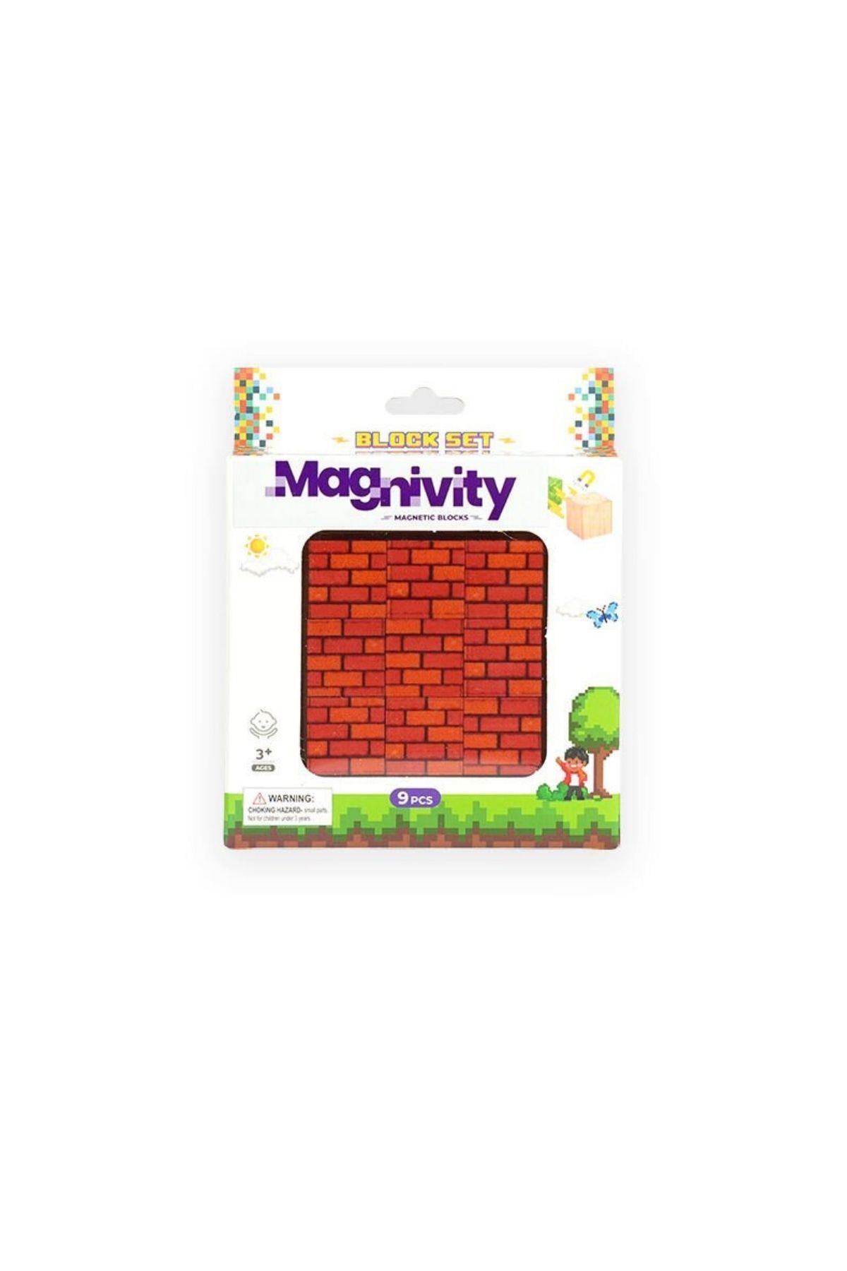 Magnivity - 9 Parça Tuğla Desenli Manyetik Bloklar