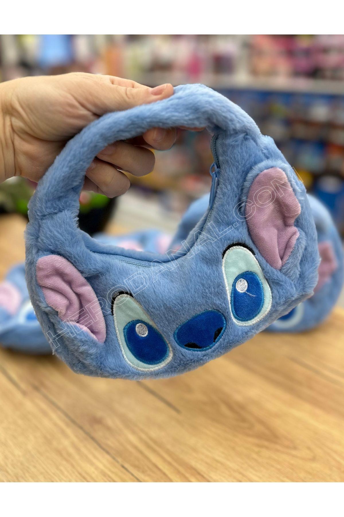 Mavi Peluş Askılı Mini El Çantalısı