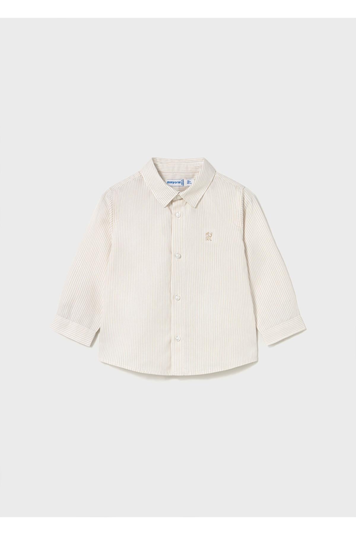 Mayoral Kışlık Erkek Bebek Basic Kahve Çizgili Gömlek - Krem