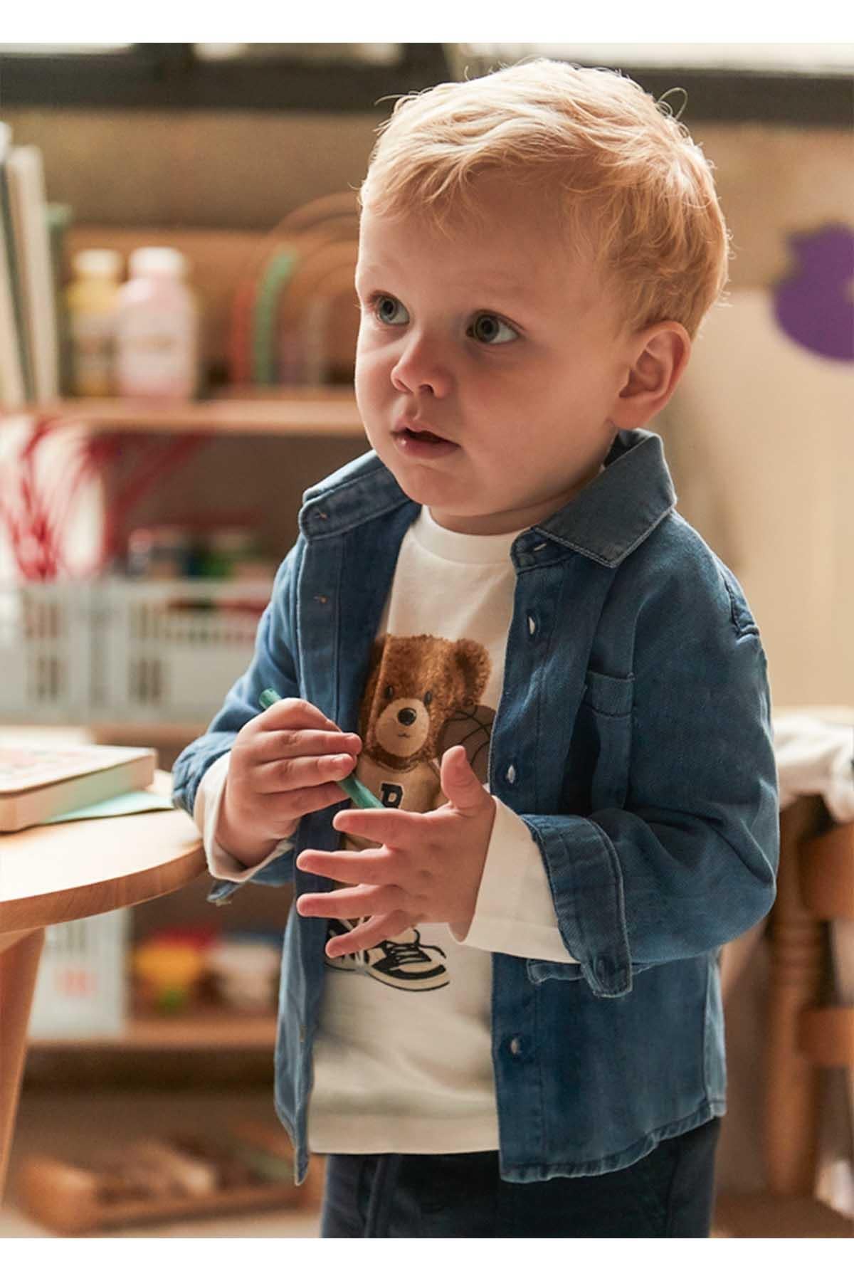 Mayoral Kışlık Erkek Bebek Uzun Kol Denim Gömlek - Mavi