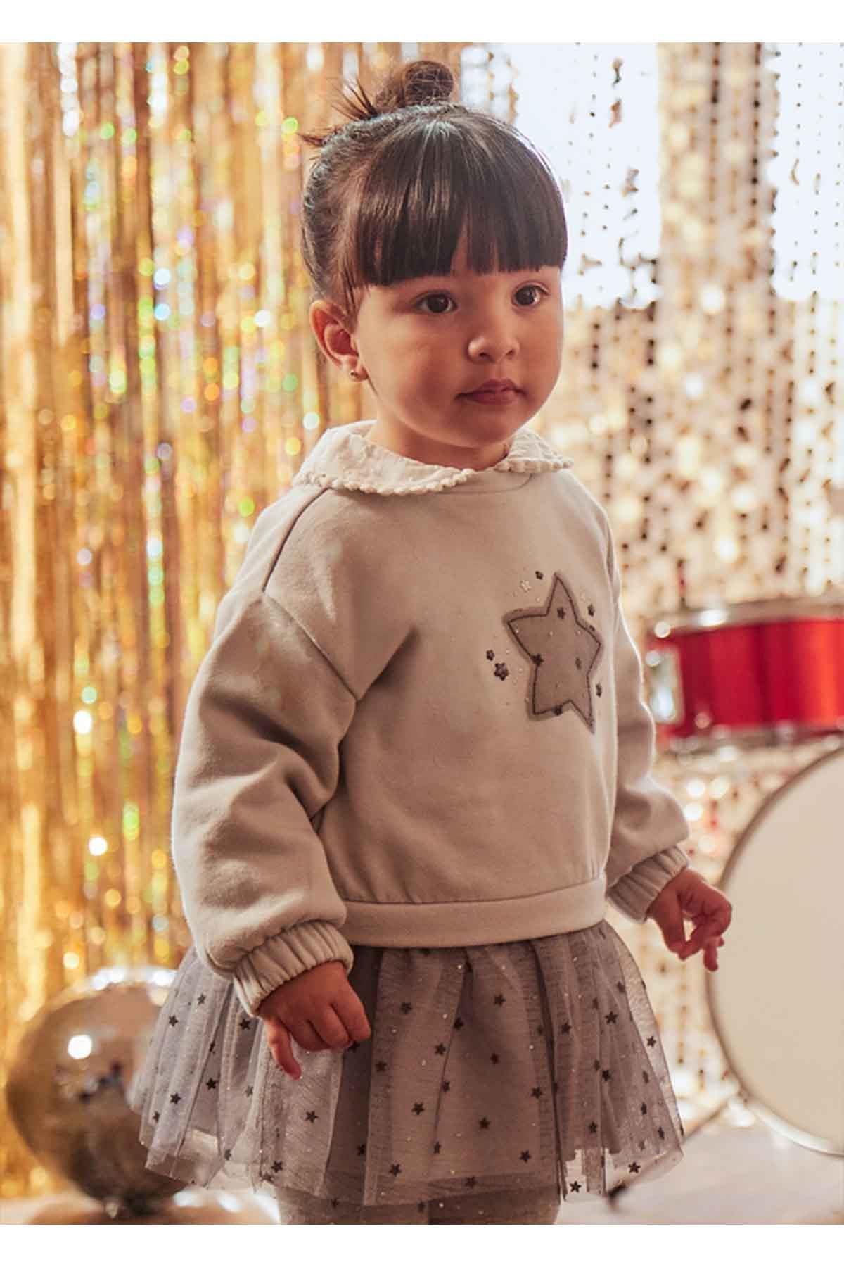 Mayoral Kışlık Kız Bebek Tüllü Sweat Elbise - Gri