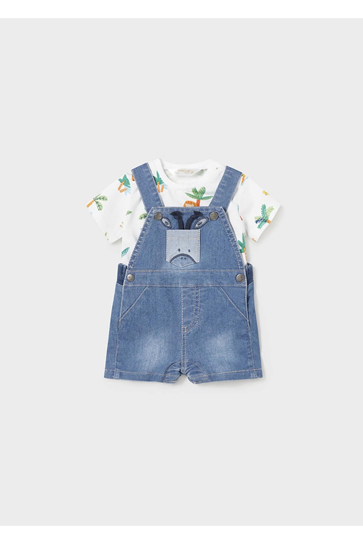 Mayoral Yazlık Erkek Bebek Denim Kısa Tulum Set Mavi