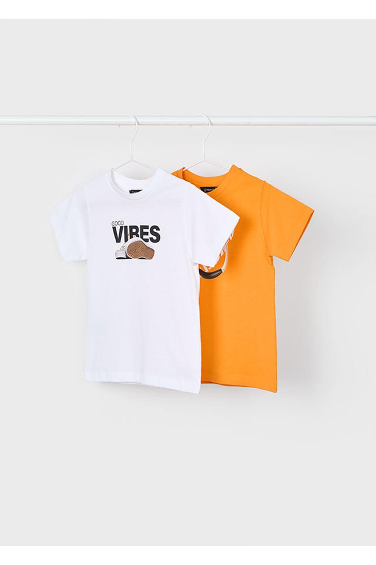 Mayoral Yazlık Erkek Çocuk 2'li T-Shirt - Beyaz - Turuncu