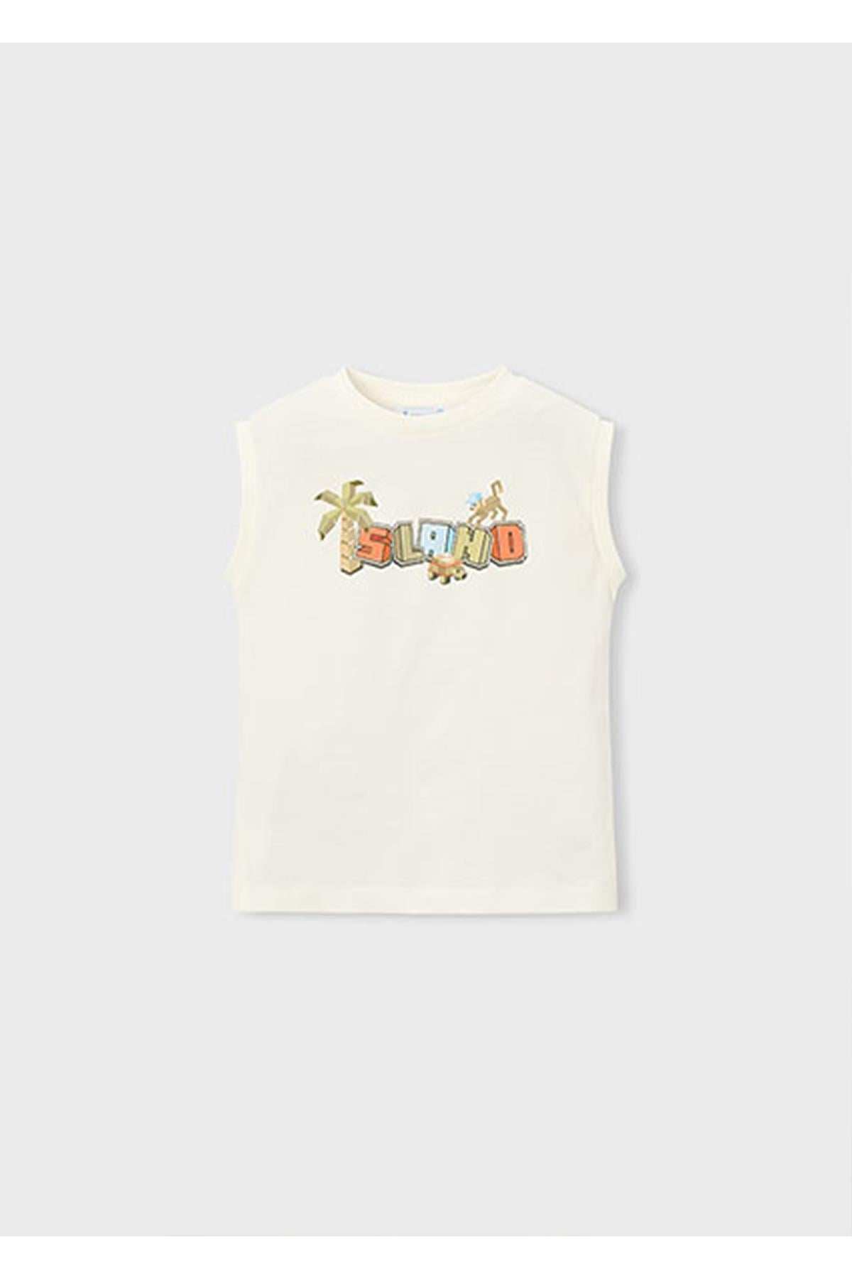 Mayoral Yazlık Erkek Çocuk Baskılı Kalın Askı Tshirt - Krem