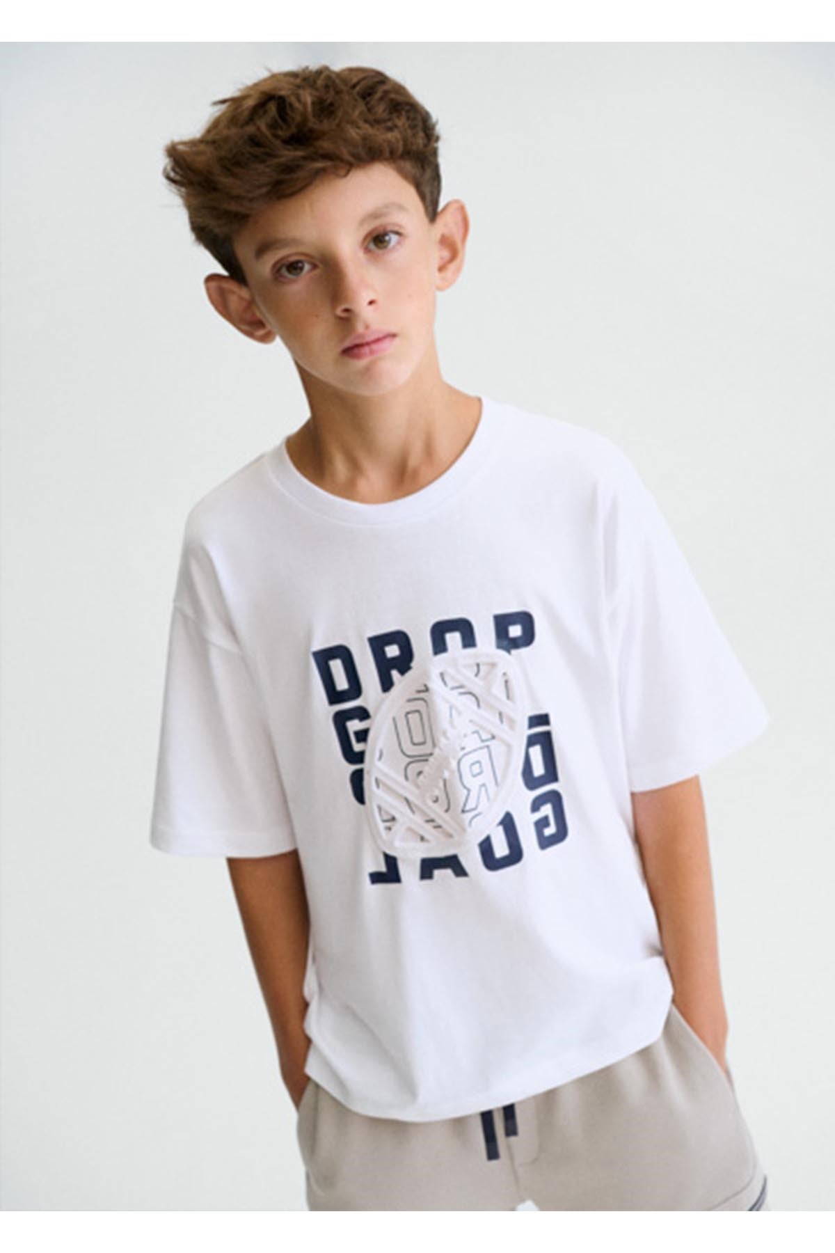 Mayoral Yazlık Erkek Çocuk Baskılı Tshirt - Beyaz