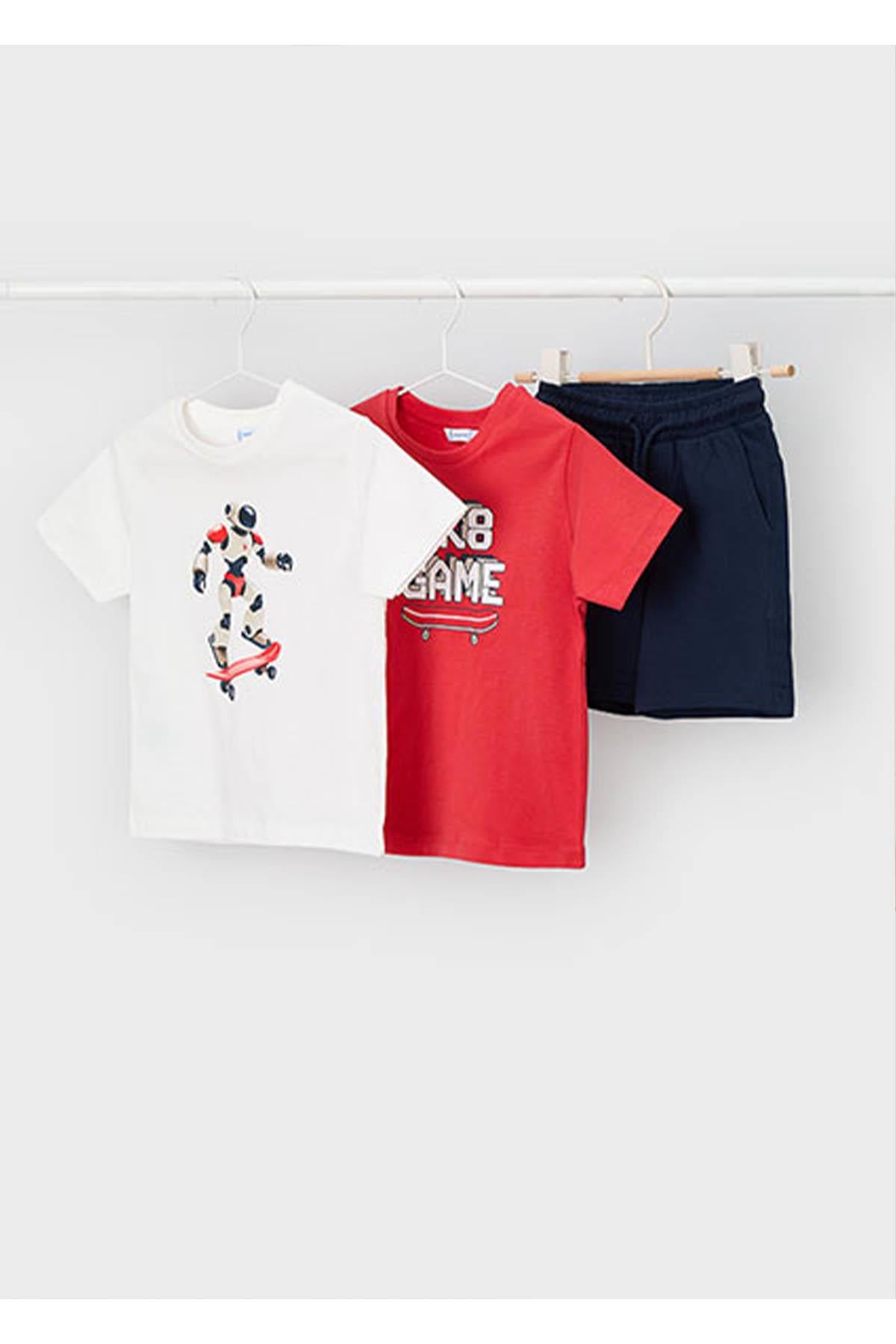 Mayoral Yazlık Erkek Çocuk Çift Tshirt 3'lü Takım - Kırmızı