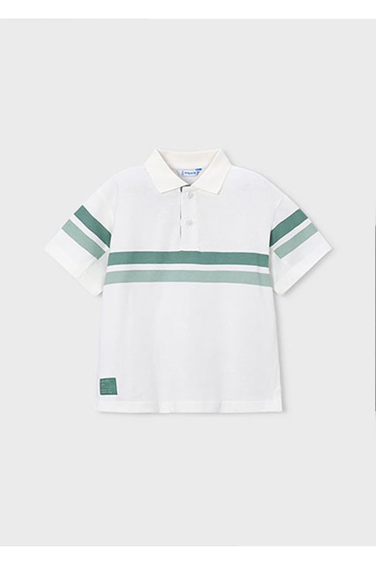 Mayoral Yazlık Erkek Çocuk Polo Yaka Ekru Üzerine Yeşil Çizgili Tshirt - Yeşil