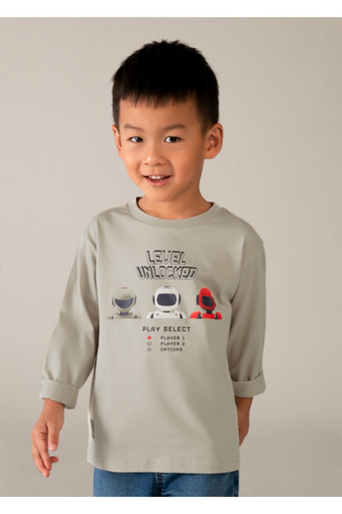 Mayoral Yazlık Erkek Çocuk Uzun Kol Baskılı Tshirt - Bej