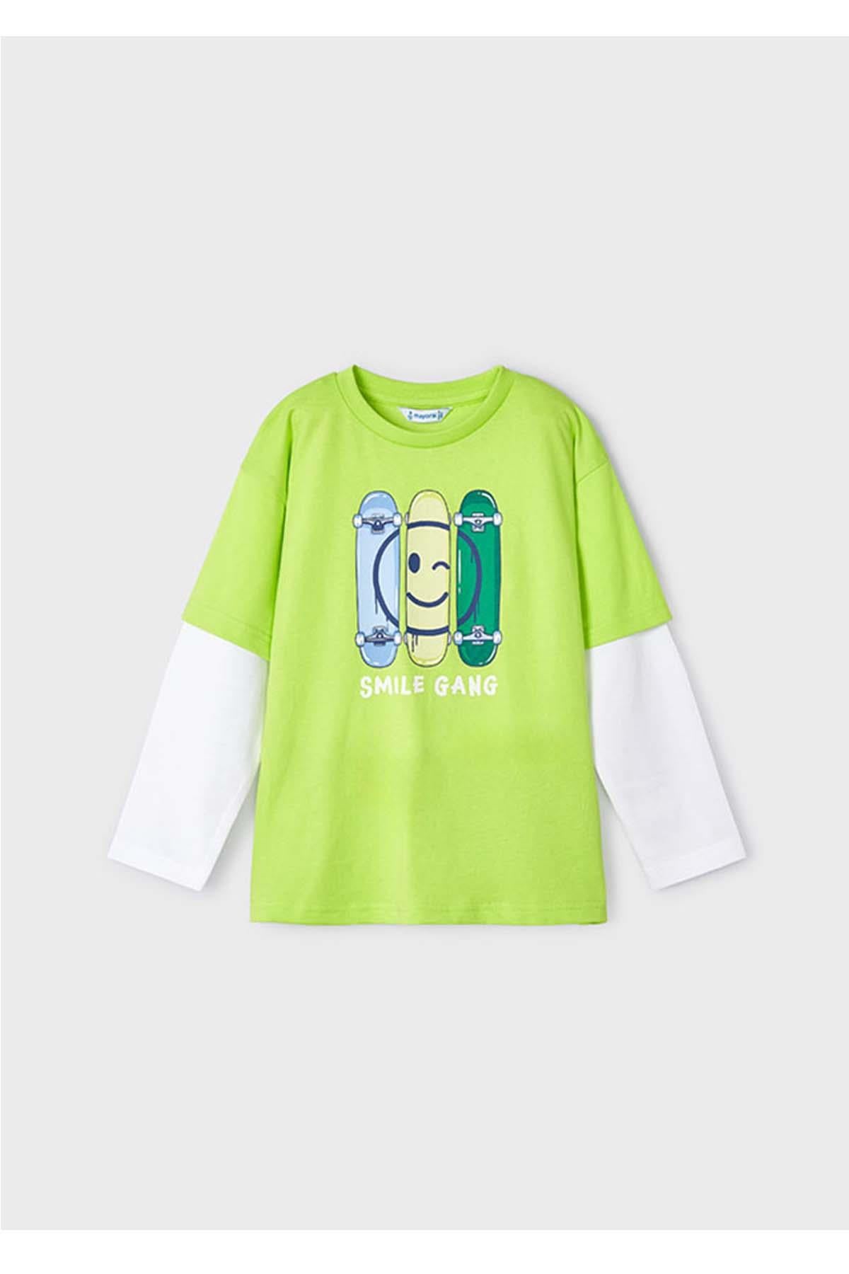 Mayoral Yazlık Erkek Uzun Kol  Çift Kat T-shirt - Yeşil