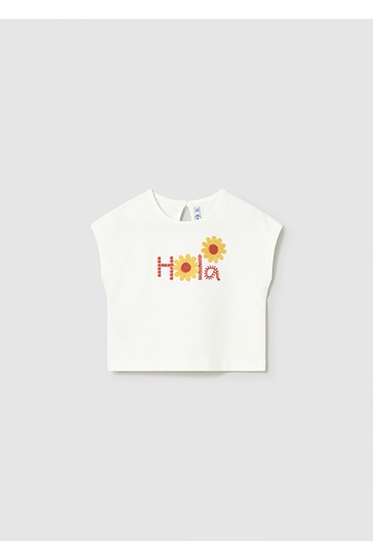 Mayoral Yazlık Kız Bebek Baskılı Tshirt - Krem