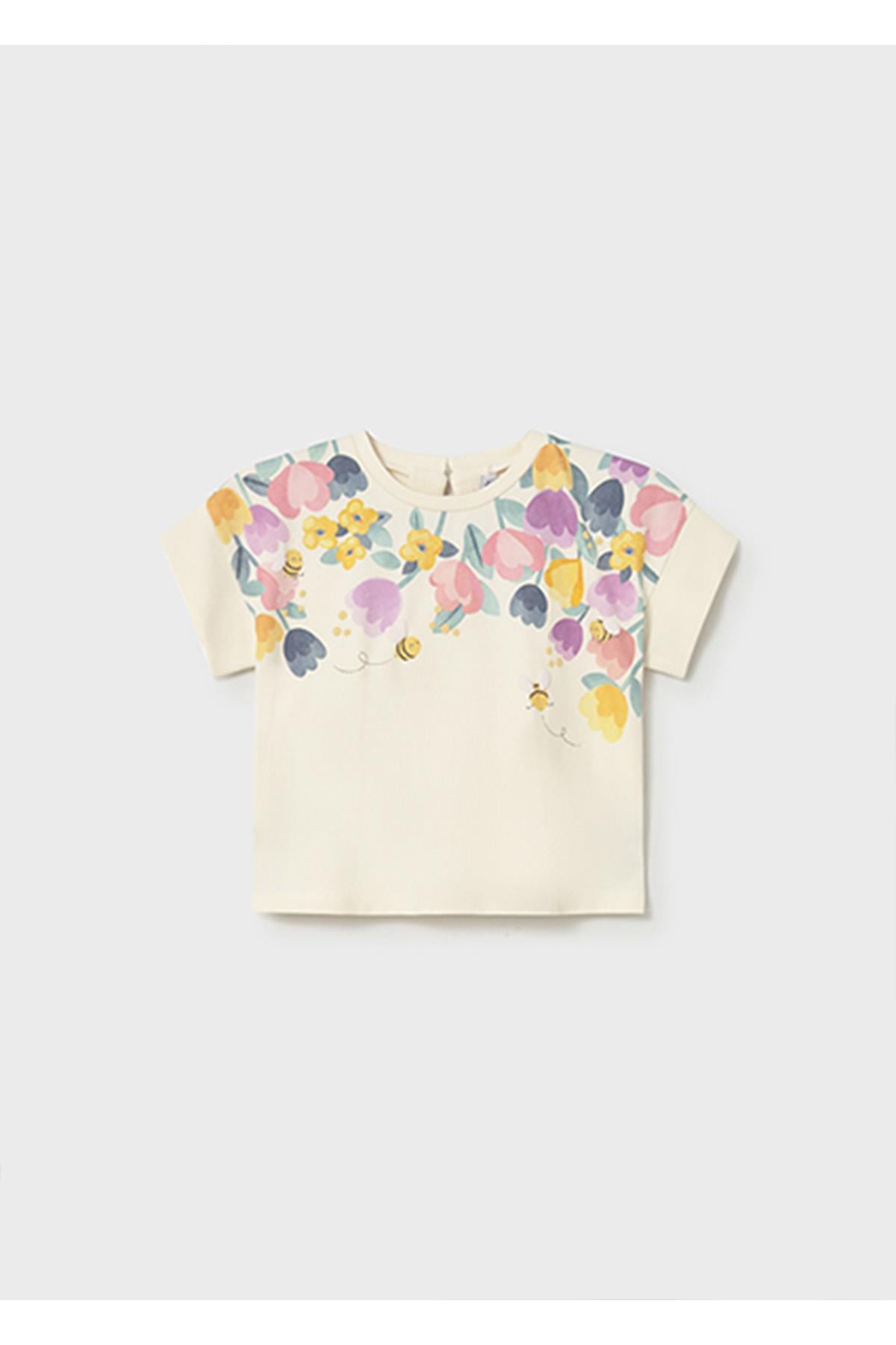 Mayoral Yazlık Kız Bebek Baskılı Tshirt - Krem