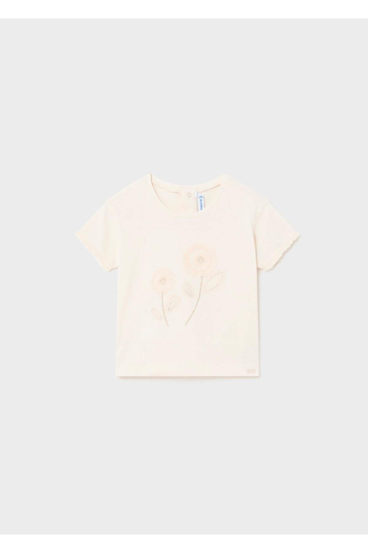 Mayoral Yazlık Kız Bebek Kısa Kol T-shirt Krem