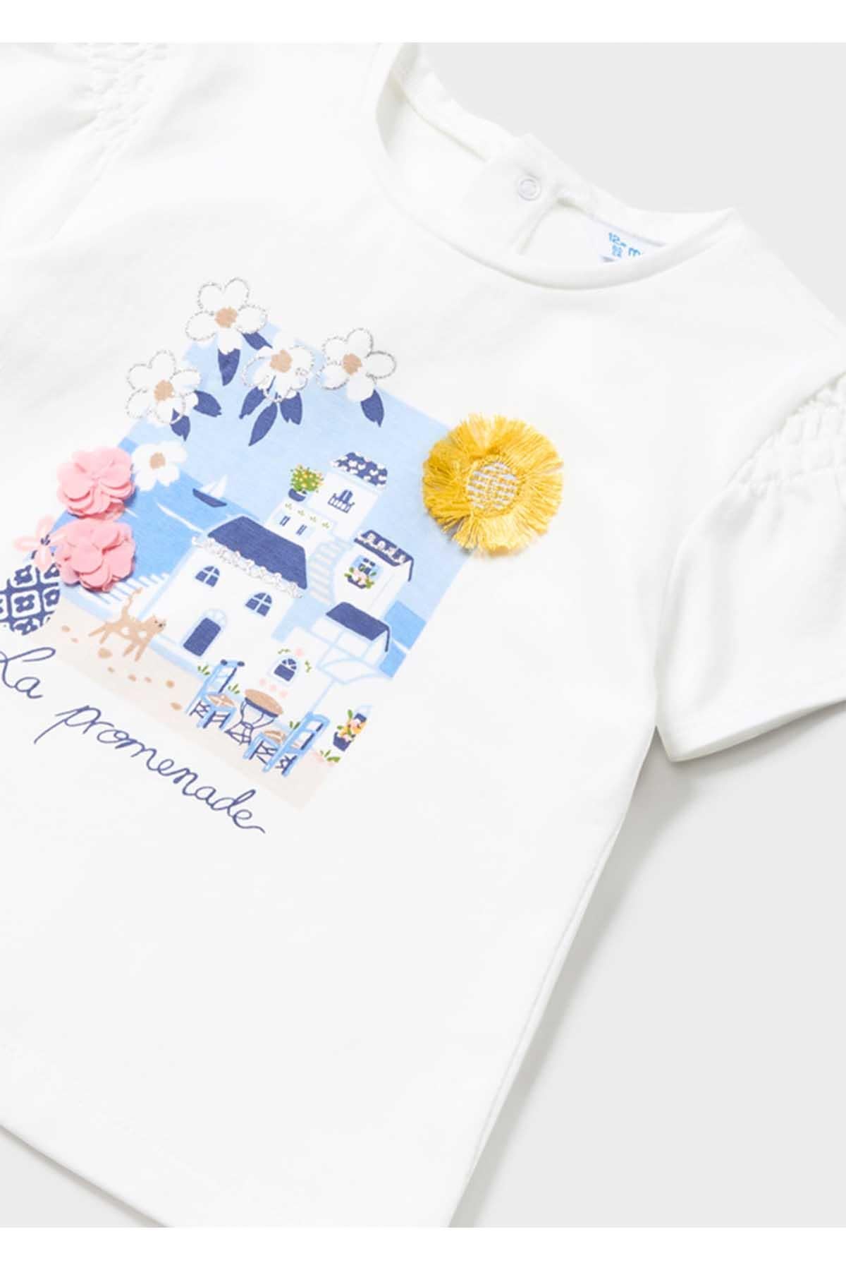 Mayoral Yazlık Kız Bebek Kısa Kol T-shirt Beyaz