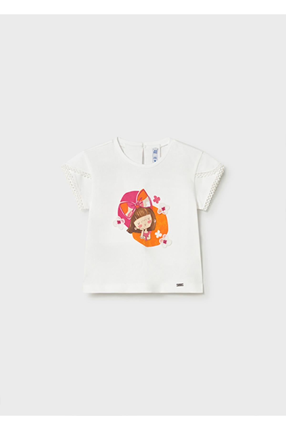 Mayoral Yazlık Kız Bebek Pembe Baskılı Tshirt - Ekru