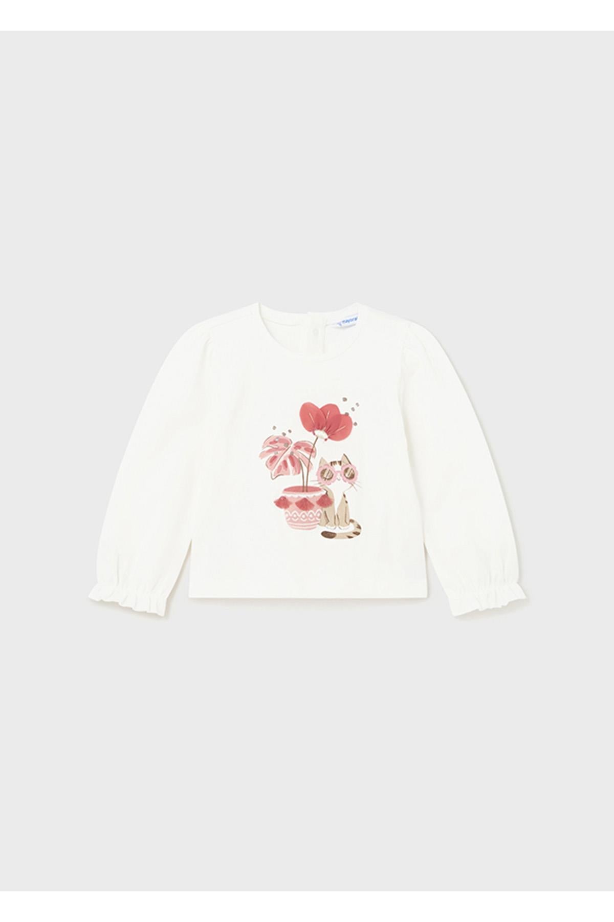 Mayoral Yazlık Kız Bebek Uzun Kol T-shirt Beyaz