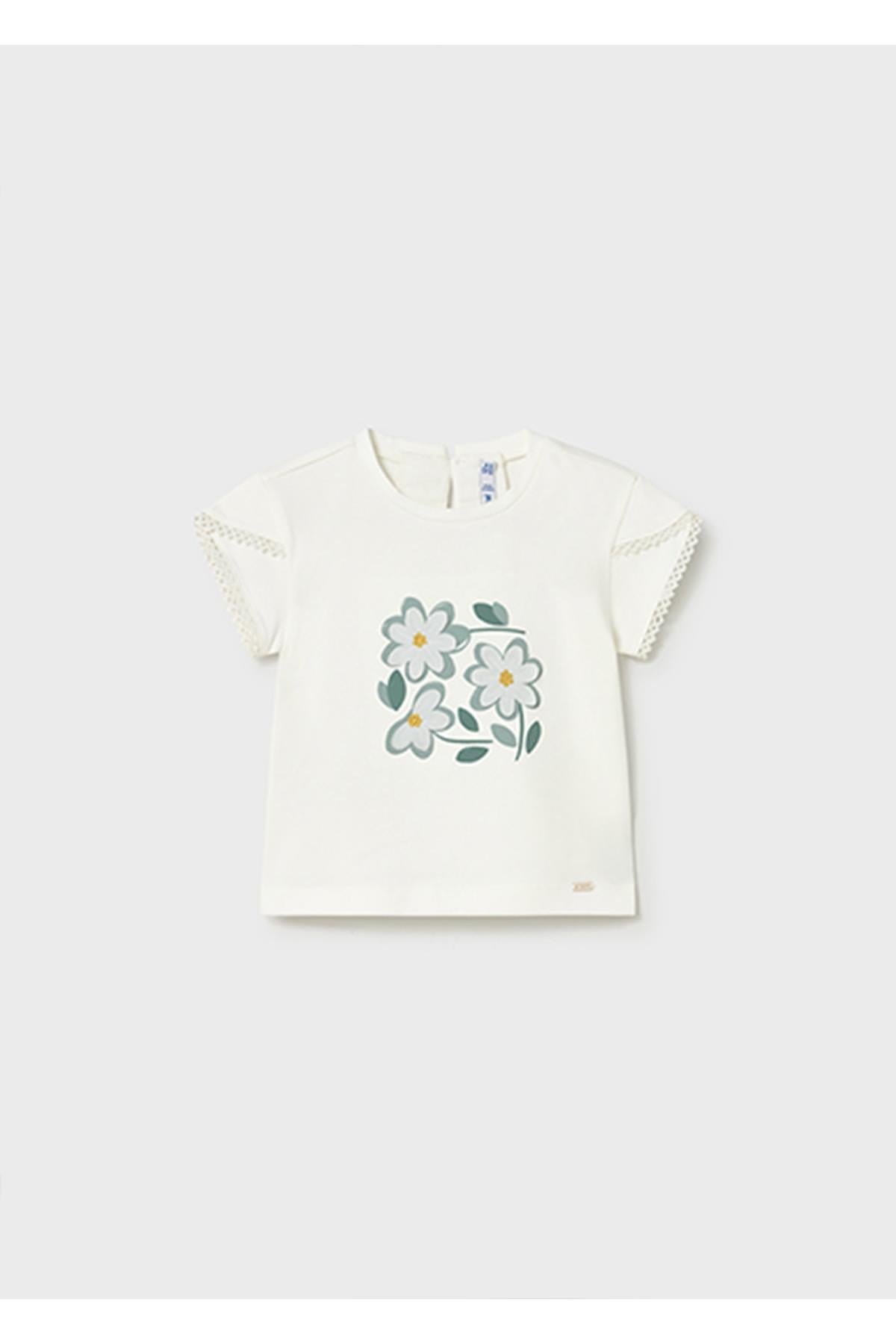 Mayoral Yazlık Kız Bebek Yeşil Baskılı Tshirt - Ekru