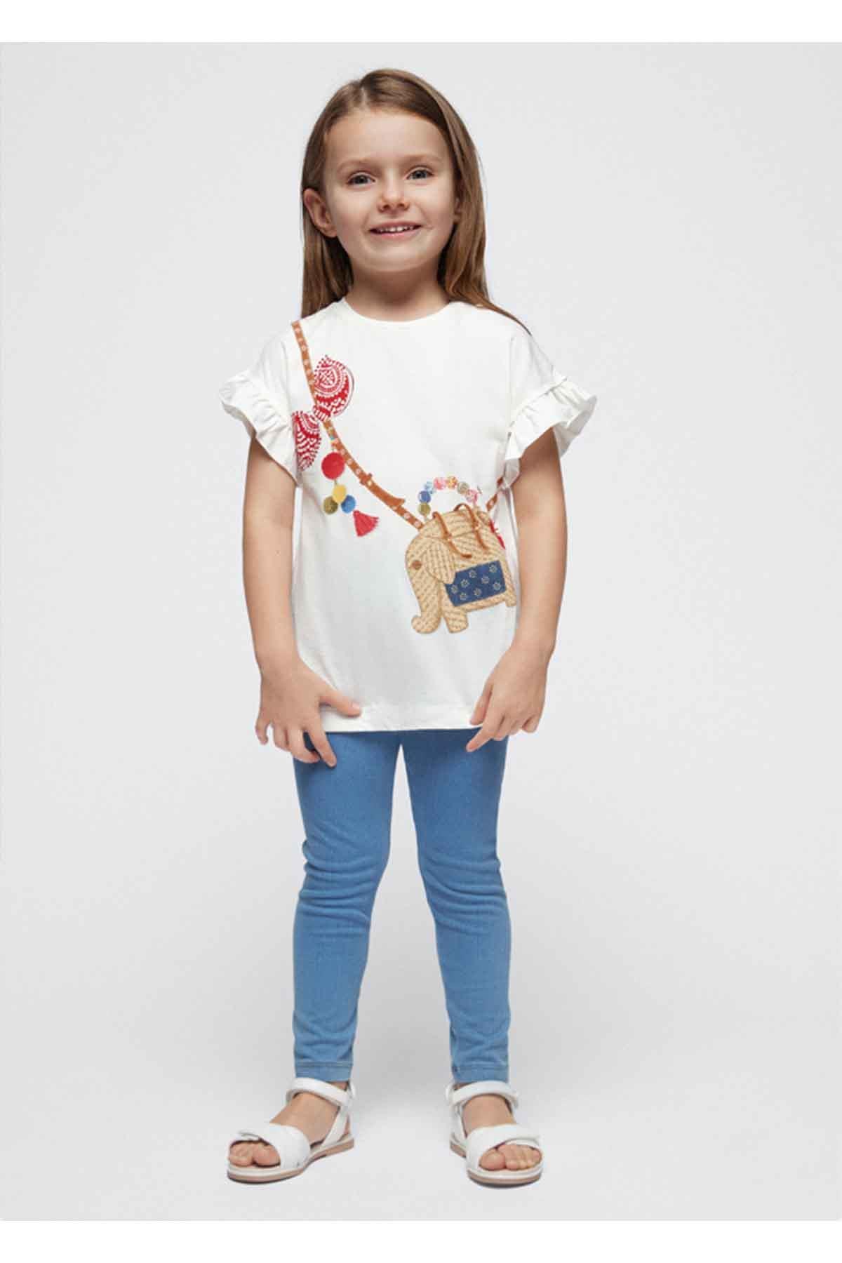 Mayoral Yazlık Kız Bluz Denim Tayt Pantolon Set Mavi
