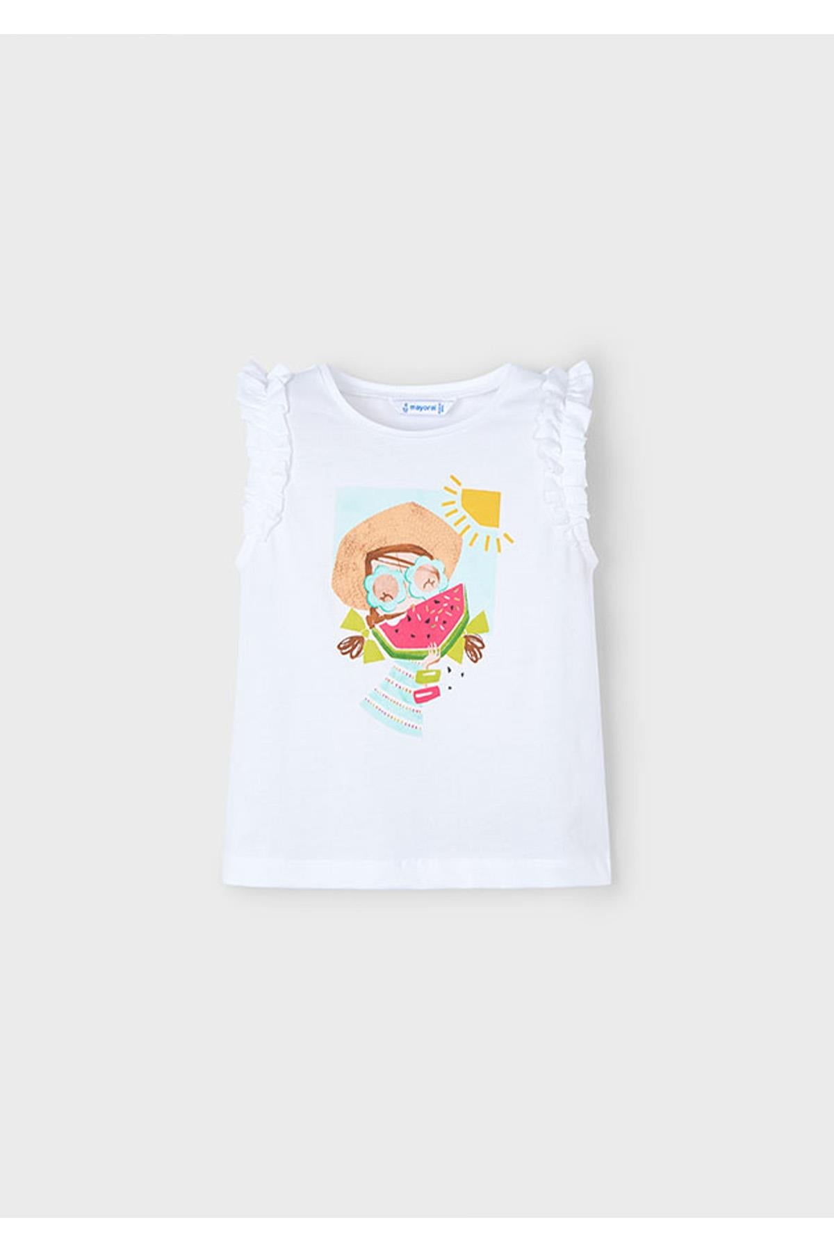 Mayoral Yazlık Kız Çocuk Bakılı T-Shirt - Beyaz