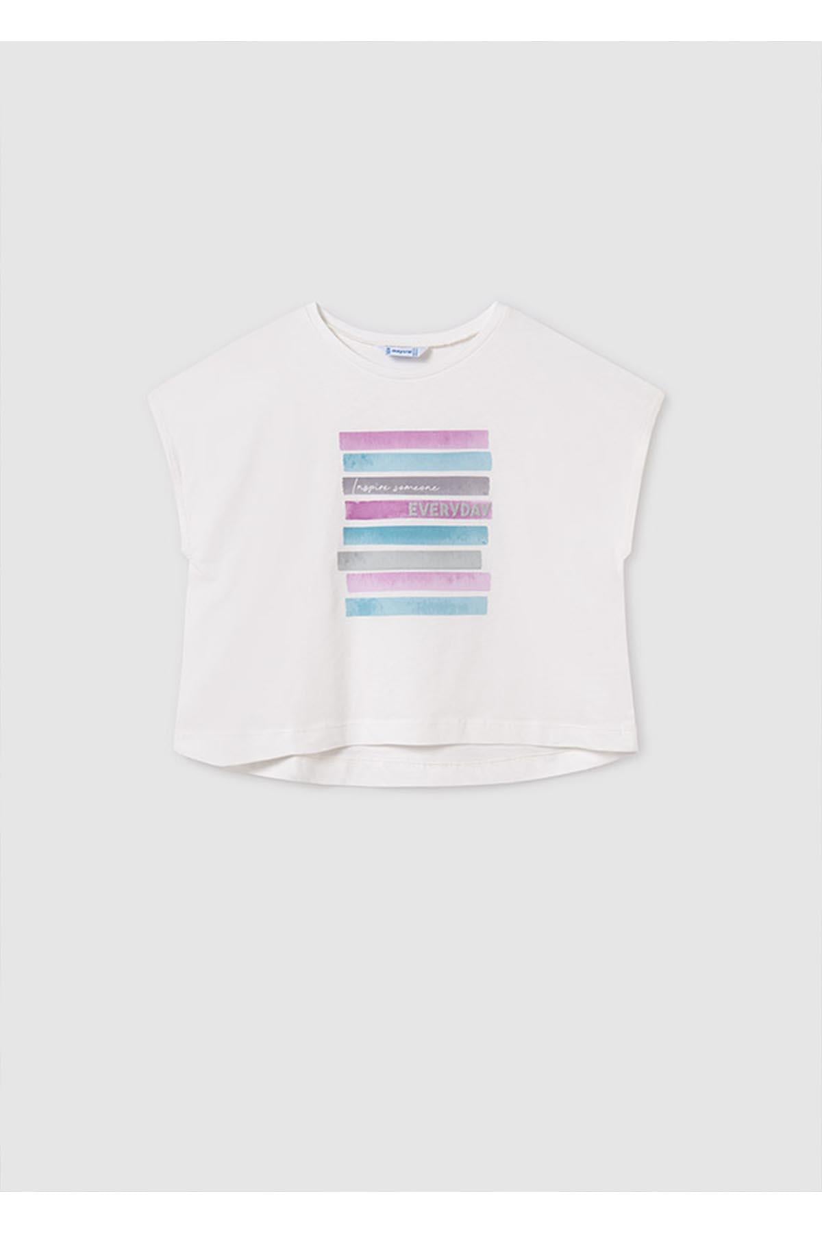 Mayoral Yazlık Kız Çocuk Bakılı T-Shirt - Ekru
