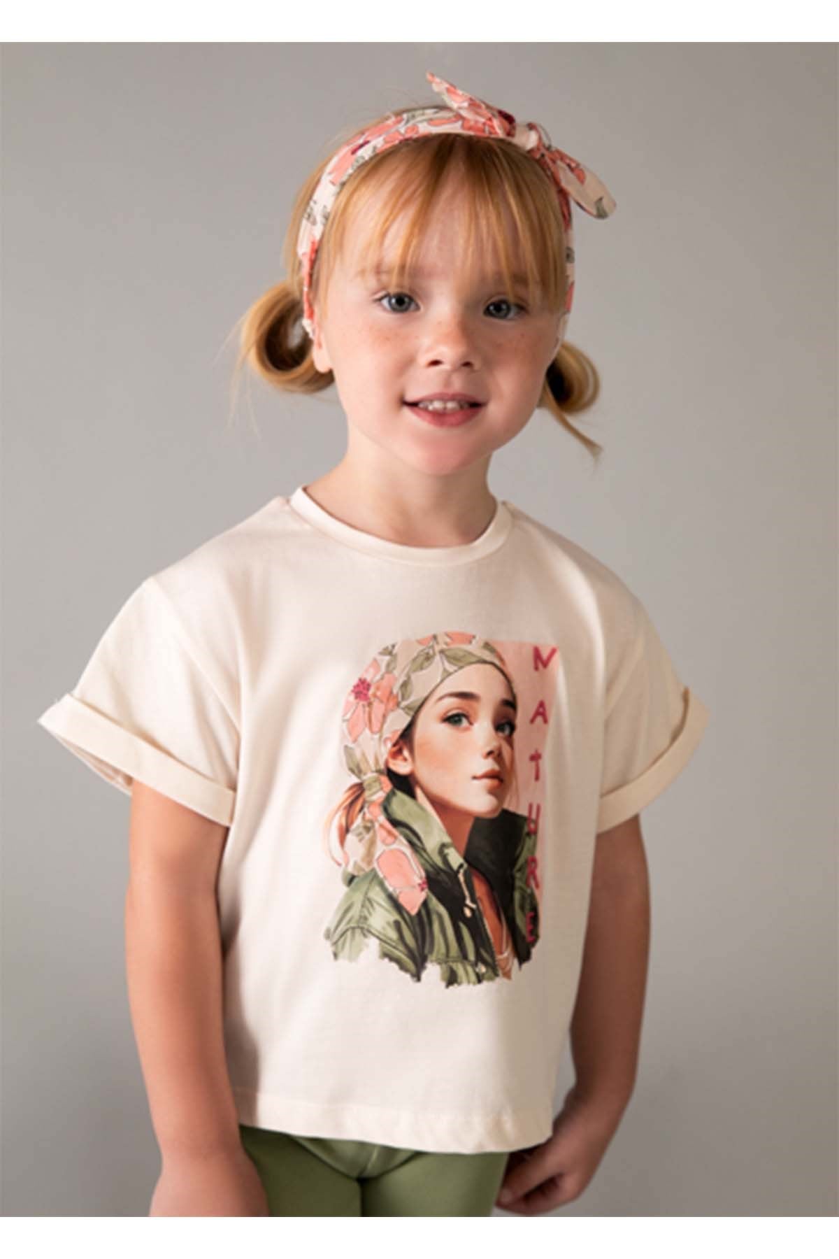 Mayoral Yazlık Kız Çocuk Bandanalı Tshirt - Bej