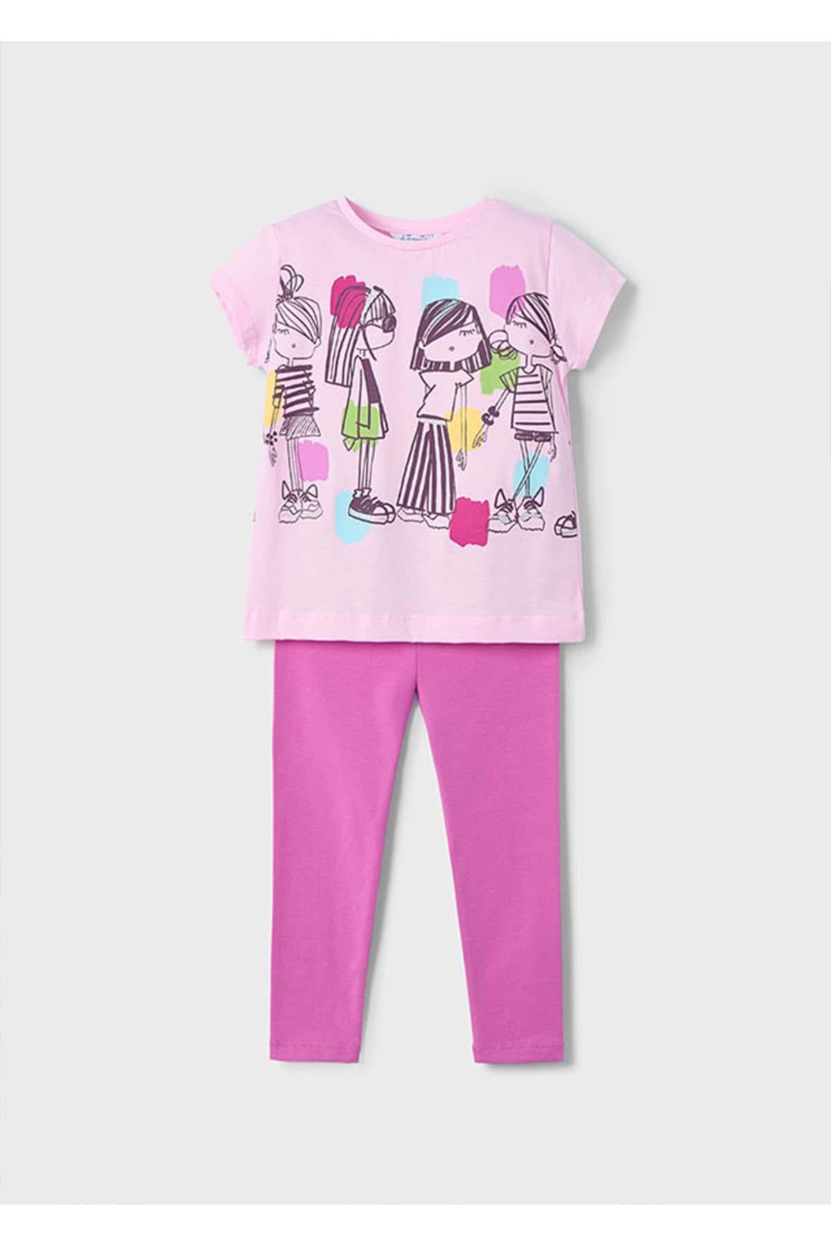 Mayoral Yazlık Kız Çocuk Baskılı T-Shirt Tayt Takım - Pembe