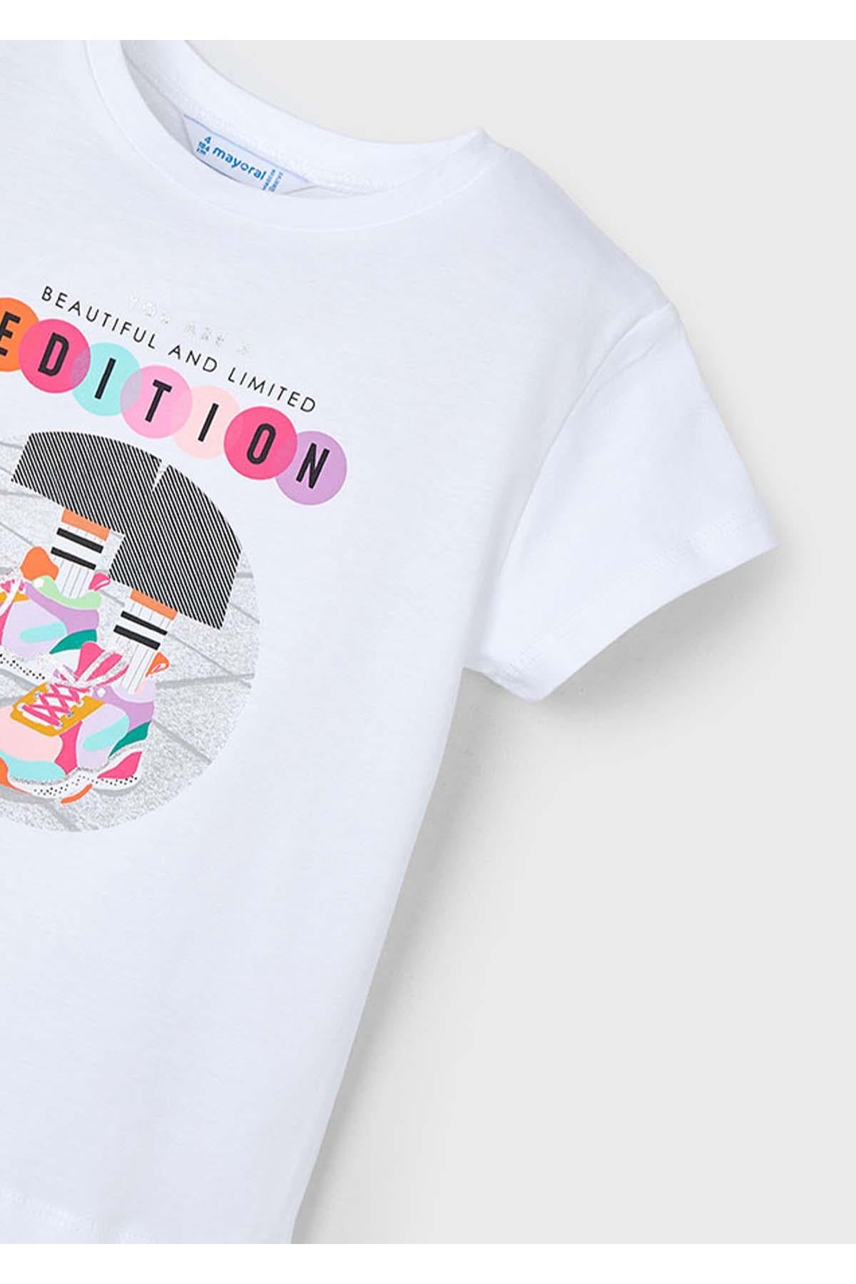 Mayoral Yazlık Kız Çocuk Baskılı T-Shirt - Beyaz