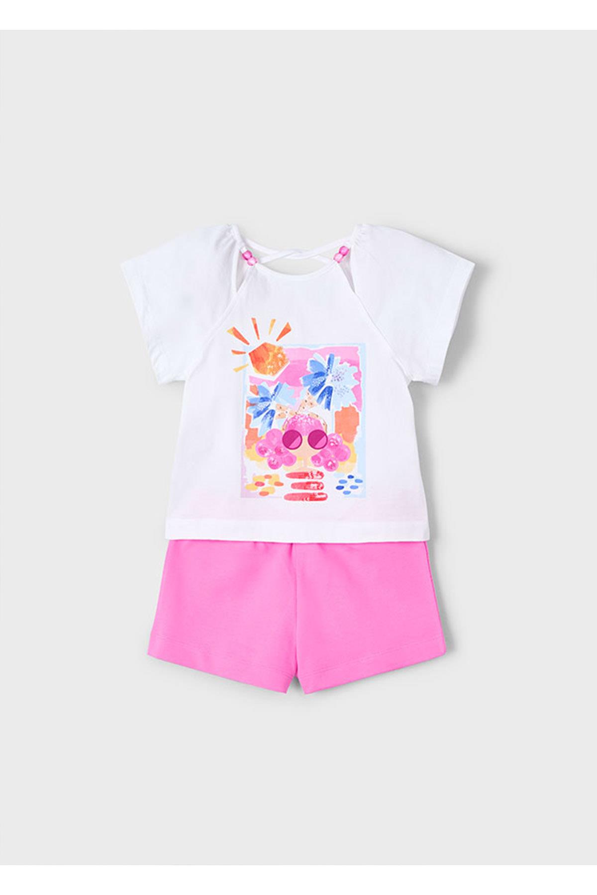 Mayoral Yazlık Kız Çocuk Baskılı T-Shirt Şort Takım- Pembe