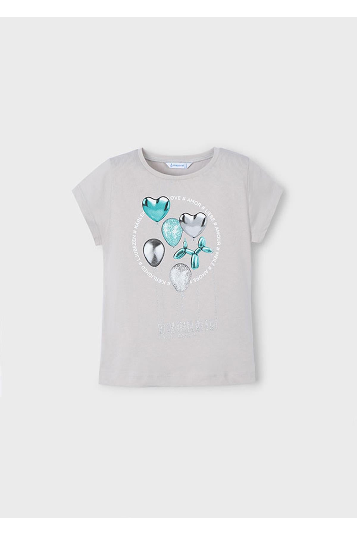 Mayoral Yazlık Kız Çocuk Baskılı T-Shirt - Gri