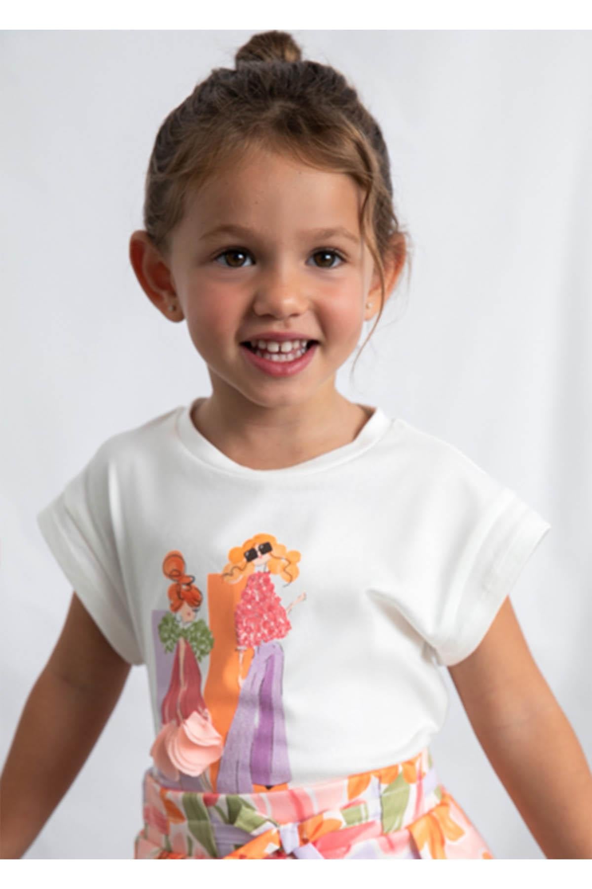 Mayoral Yazlık Kız Çocuk Baskılı Tshirt  - Ekru
