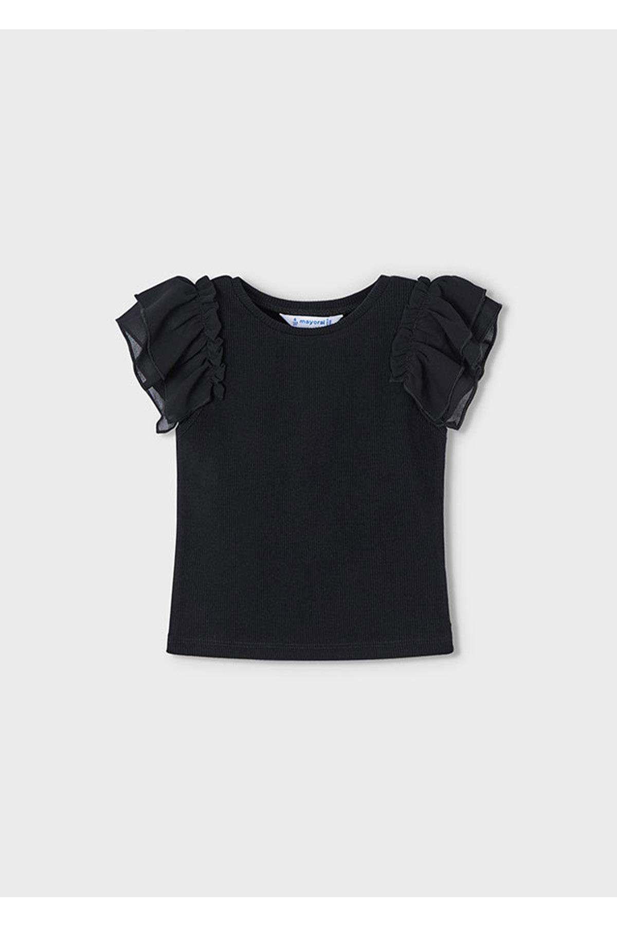 Mayoral Yazlık Kız Çocuk Omuz Tüllü T-Shirt - Siyah