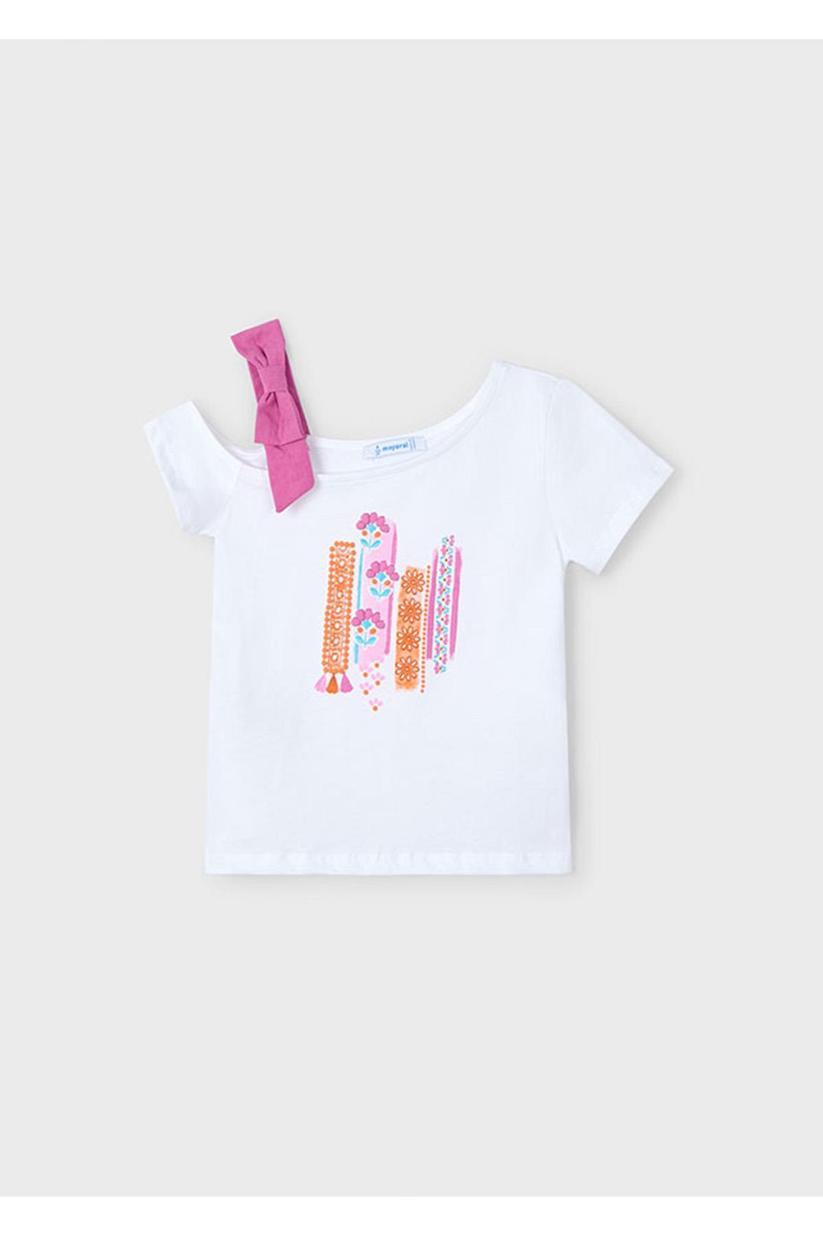 Mayoral Yazlık Kız Çocuk Pembe İçerikli T-Shirt - Beyaz