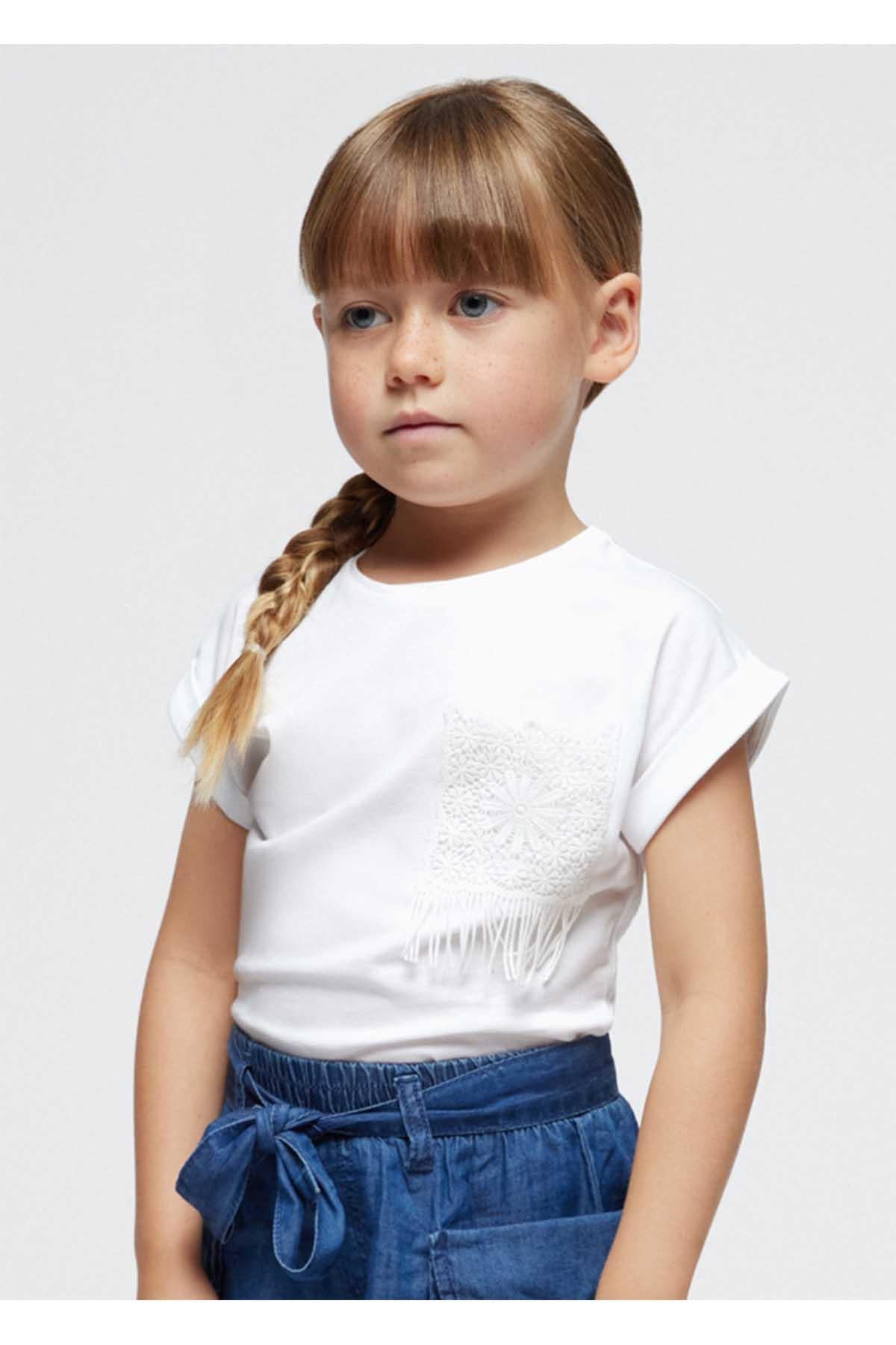 Mayoral Yazlık Kız Kısa Kol T-shirt Beyaz