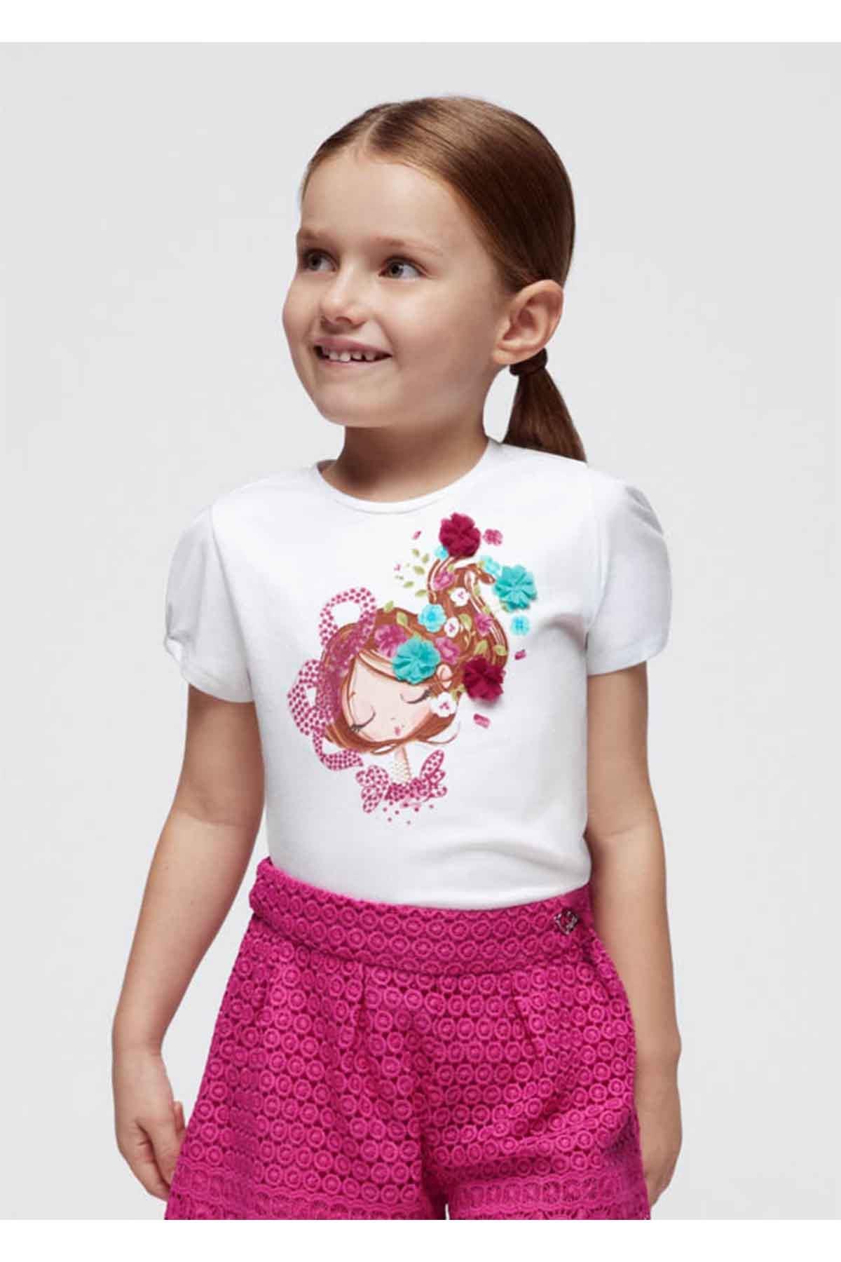 Mayoral Yazlık Kız Kısa Kol T-shirt Beyaz