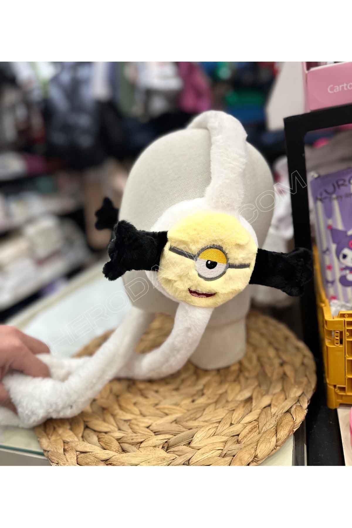 Minion Çift El Oynar Sesli Peluş Kulaklık - Beyaz