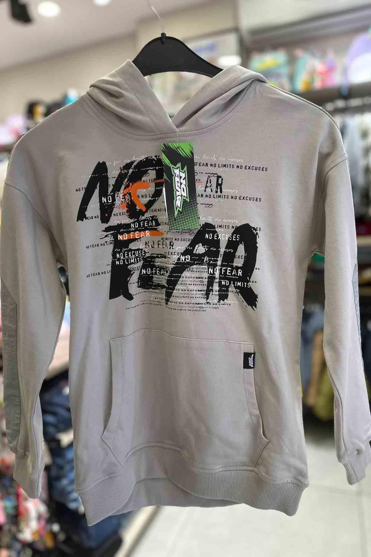 No Fear Erkek Çocuk Kapişonlu Baskılı Sweatshirt - Gri