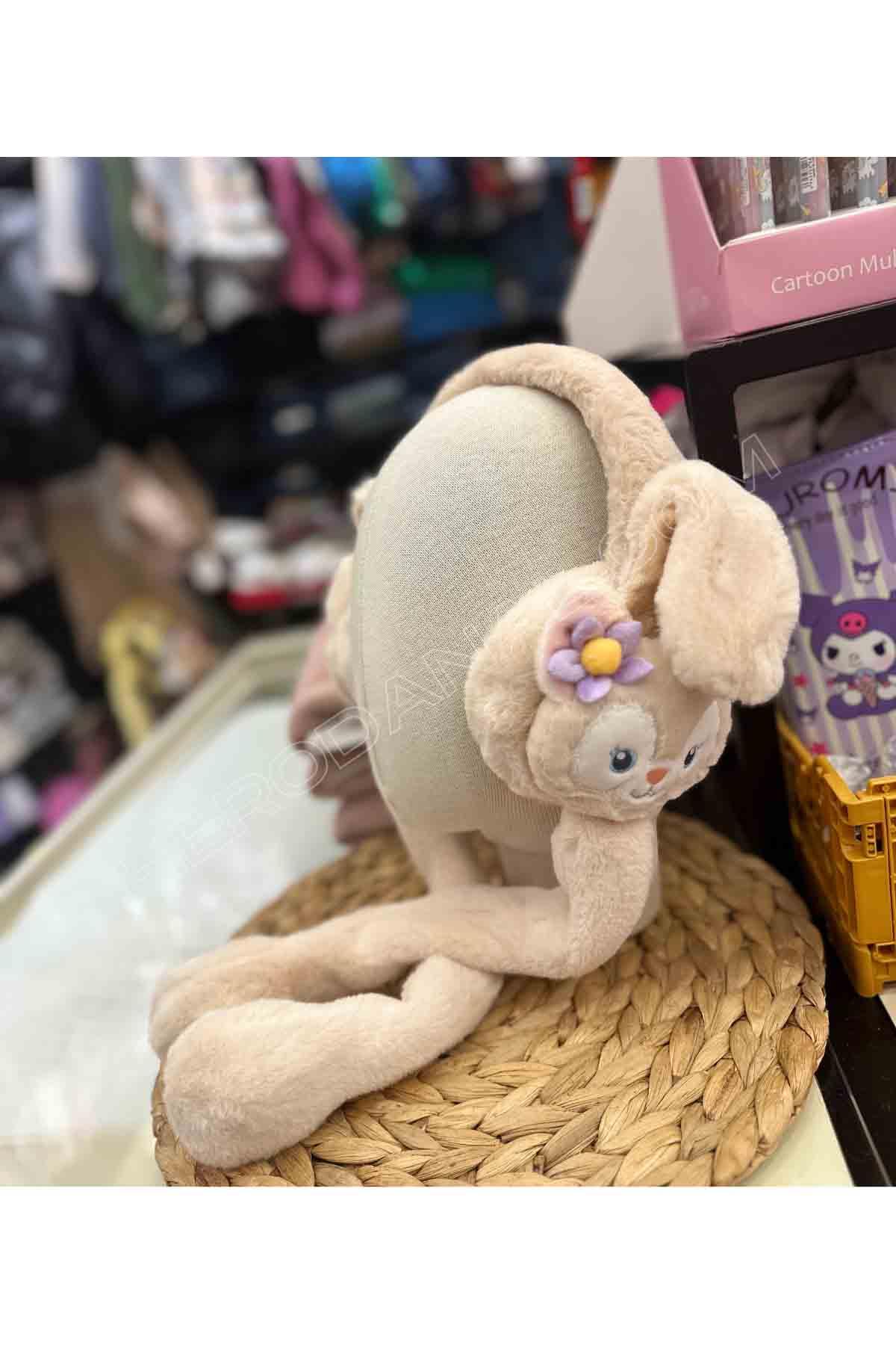 Sevimli Tavşanı Oynar Sesli Peluş Kulaklık - Bej