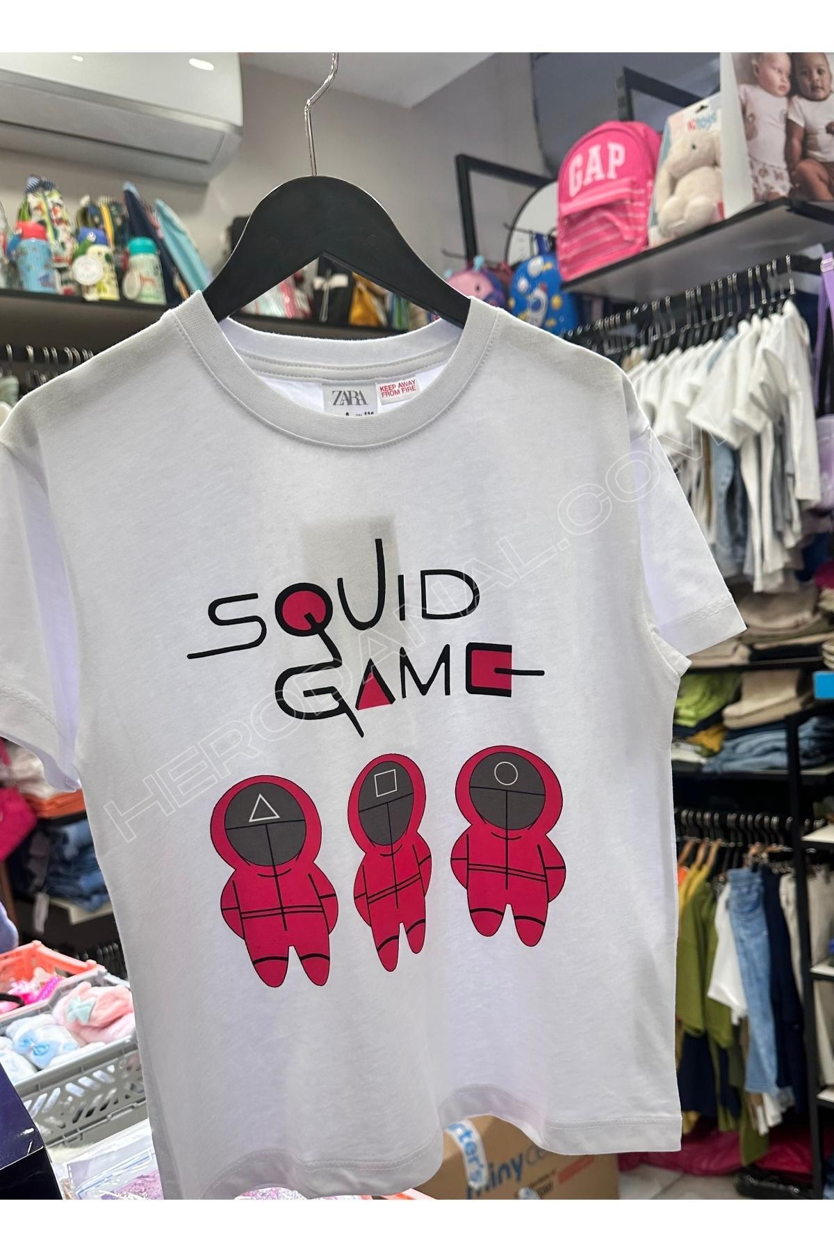 Squıd Game Unisex Baskılı T-Shırt - Model 1 - Beyaz