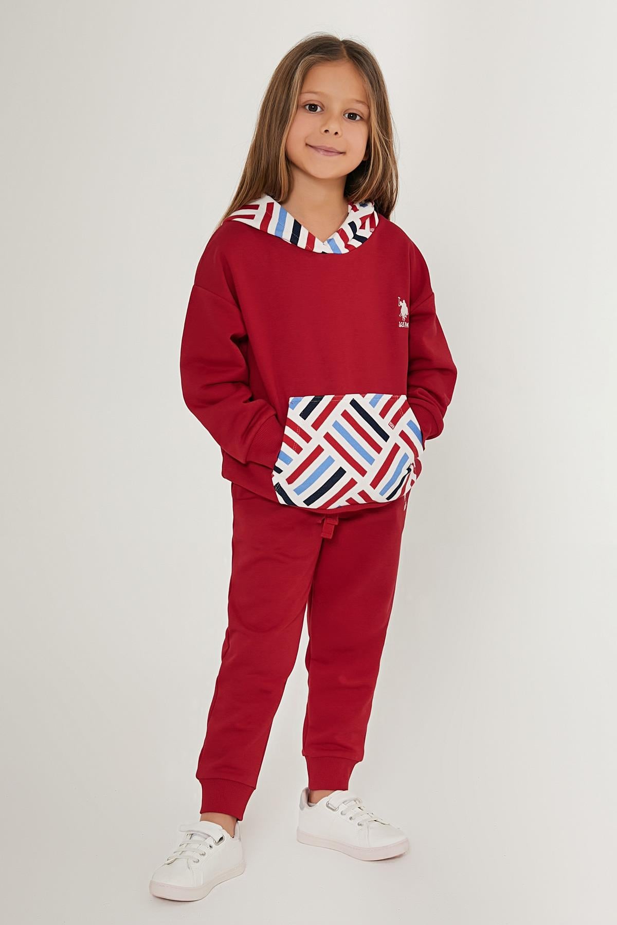 U.S. Polo Assn. Kız Çocuk Kanguru Cepli Takım - Kırmızı