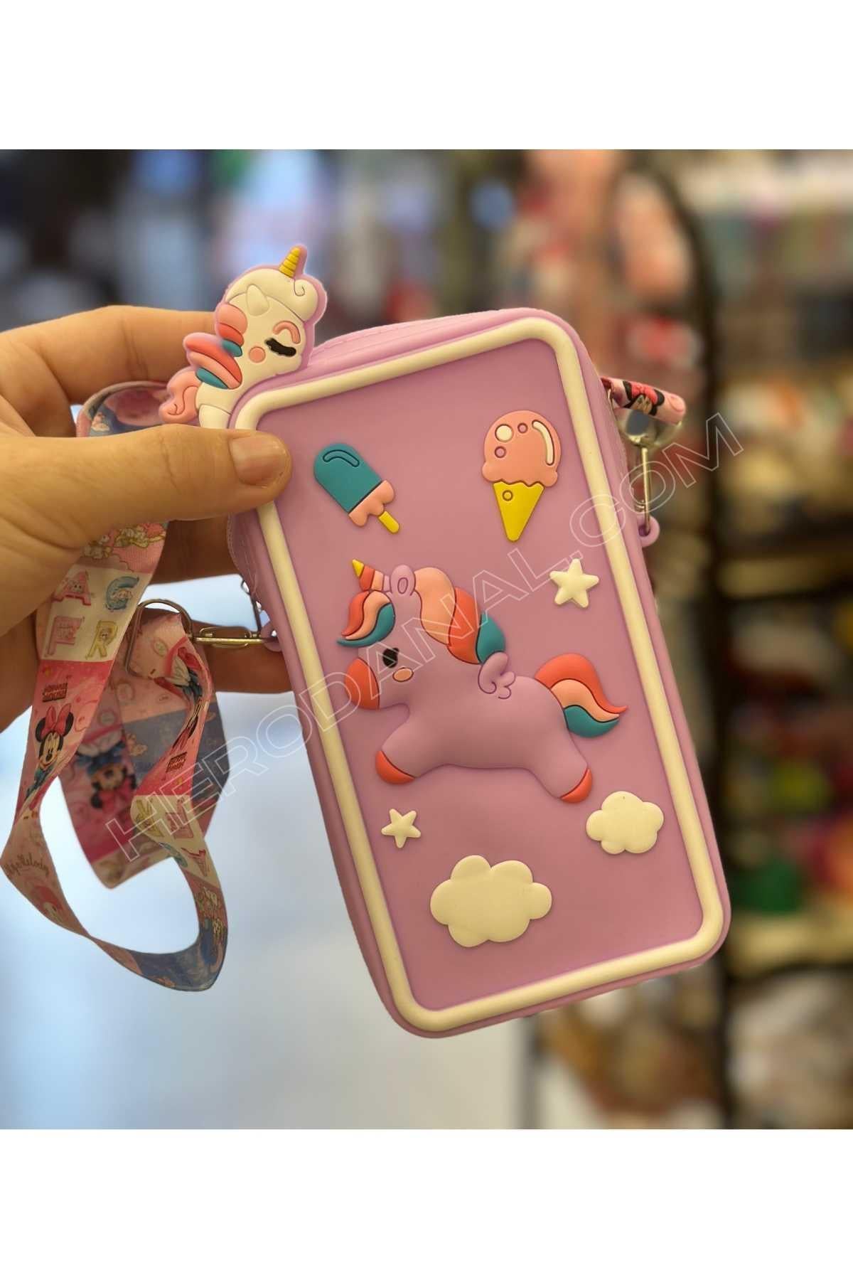 Unicorn Silikon Telefon Çantası - Mor