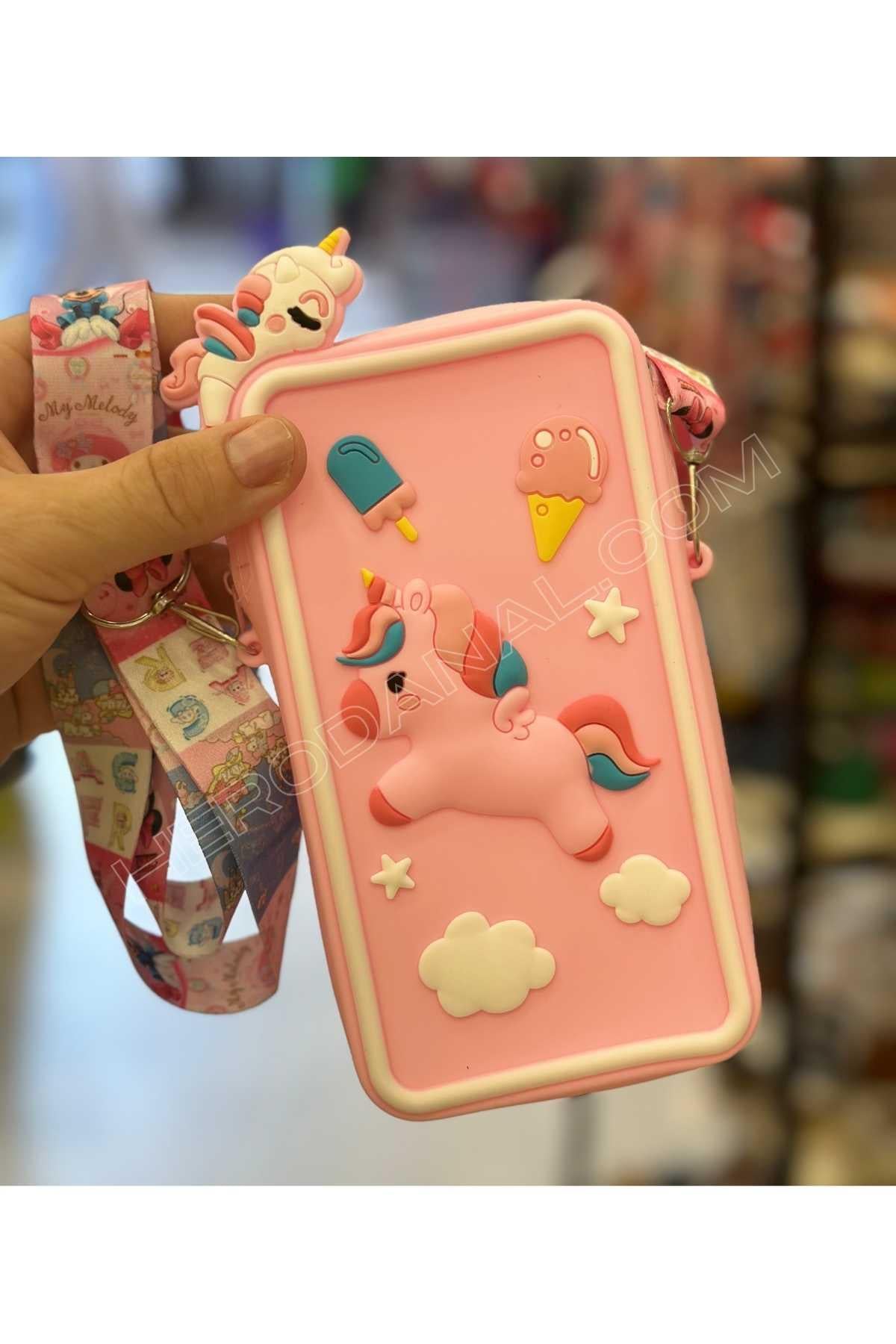 Unicorn Silikon Telefon Çantası - Pembe