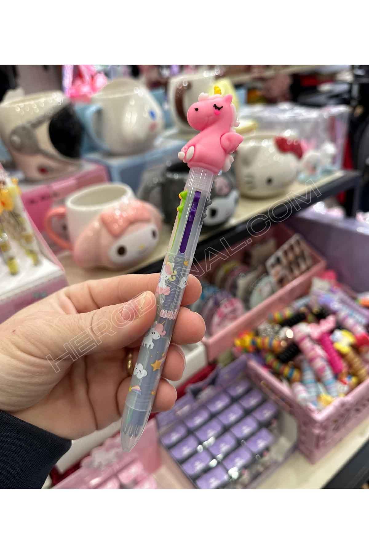 Unicorn Tasarımlı 6 Renkli Tükenmez Kalem - Pembe Başlık