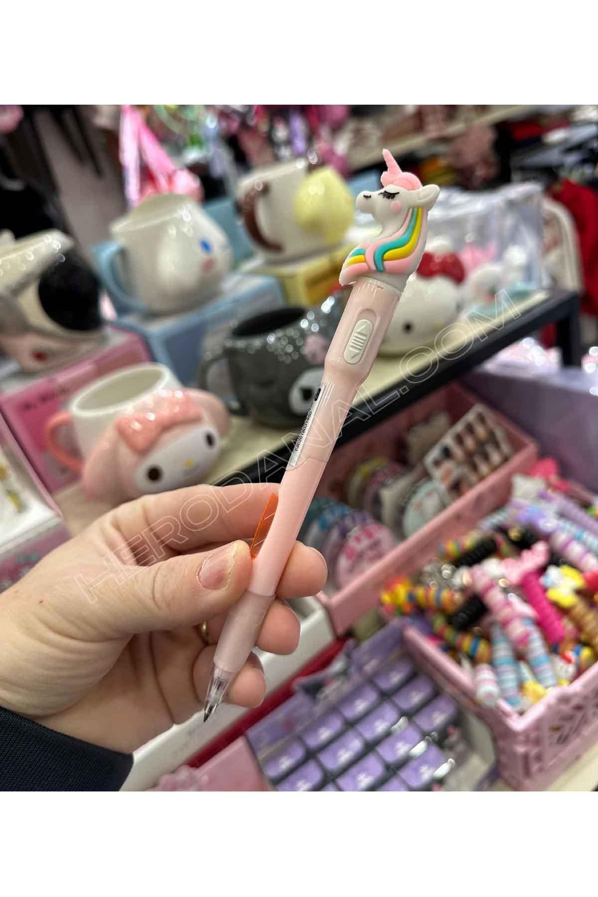 Unicorn Tasarımlı Işıklı Uçlu Kalem - Pembe