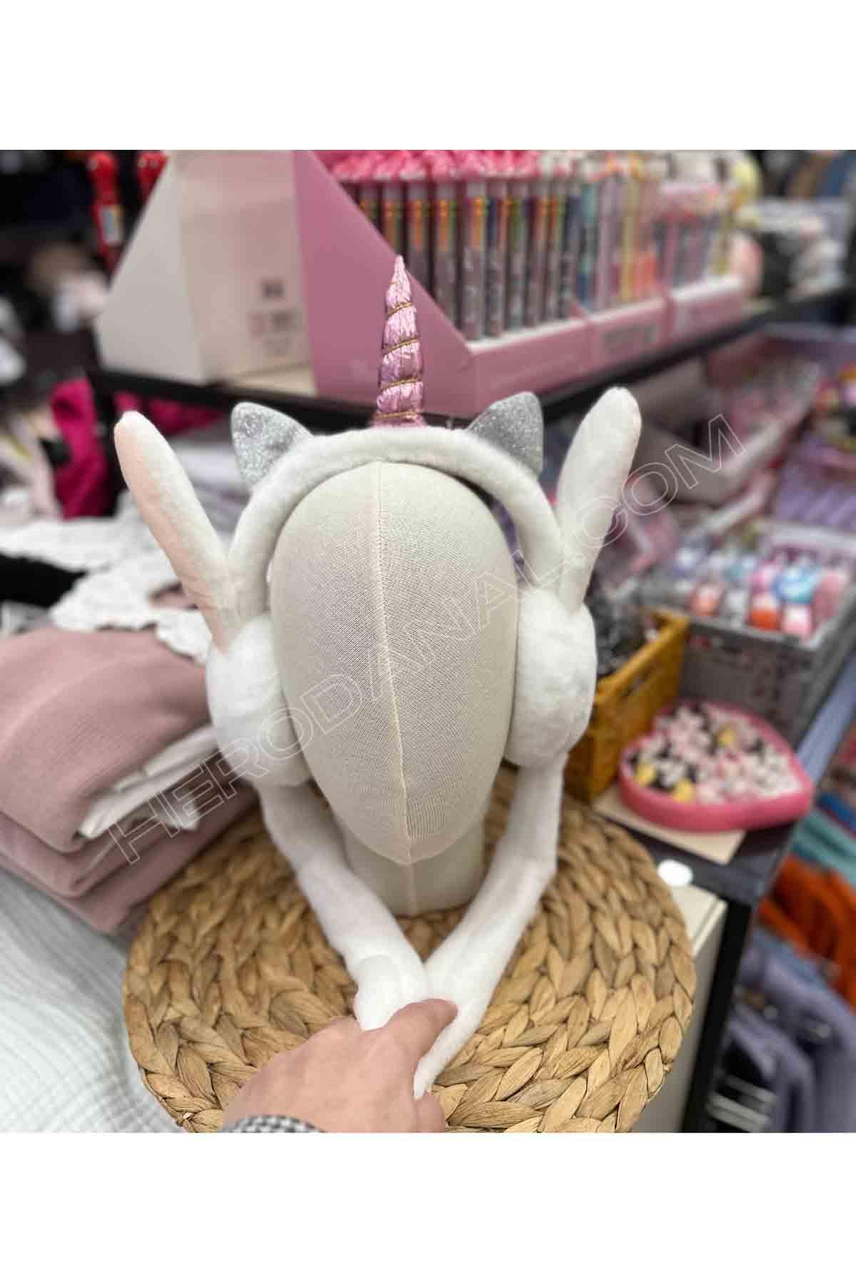 Unicorn Temalı Oynar Sessiz Kulaklık - Beyaz
