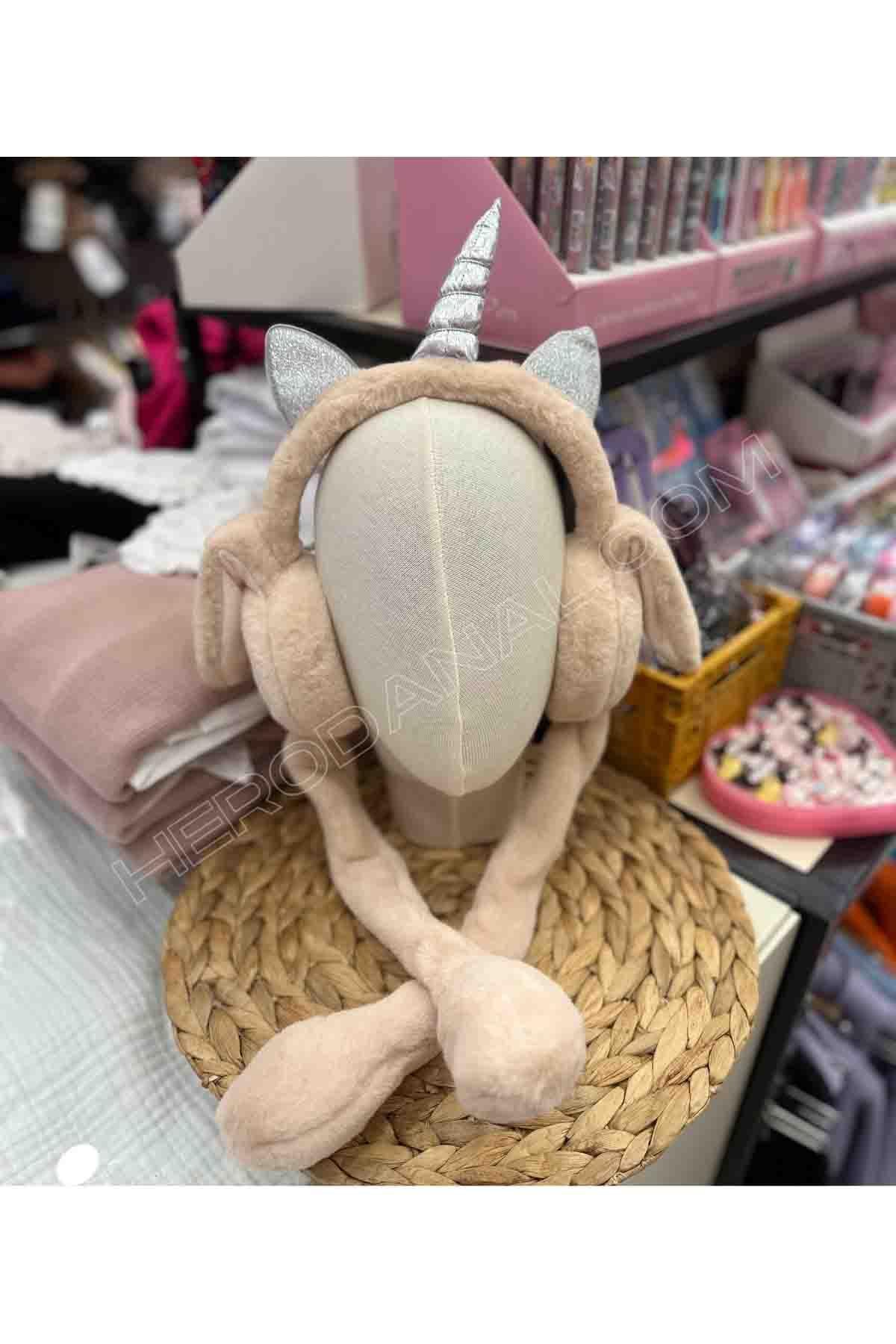 Unicorn Temalı Oynar Sessiz Kulaklık - Bej