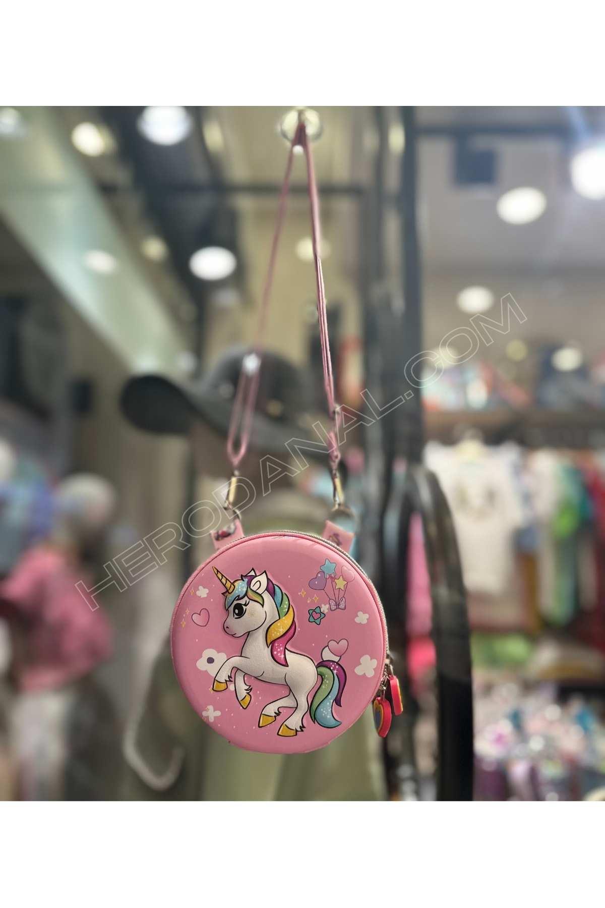 Unicorn Yuvarlak Eva Çanta - Pembe