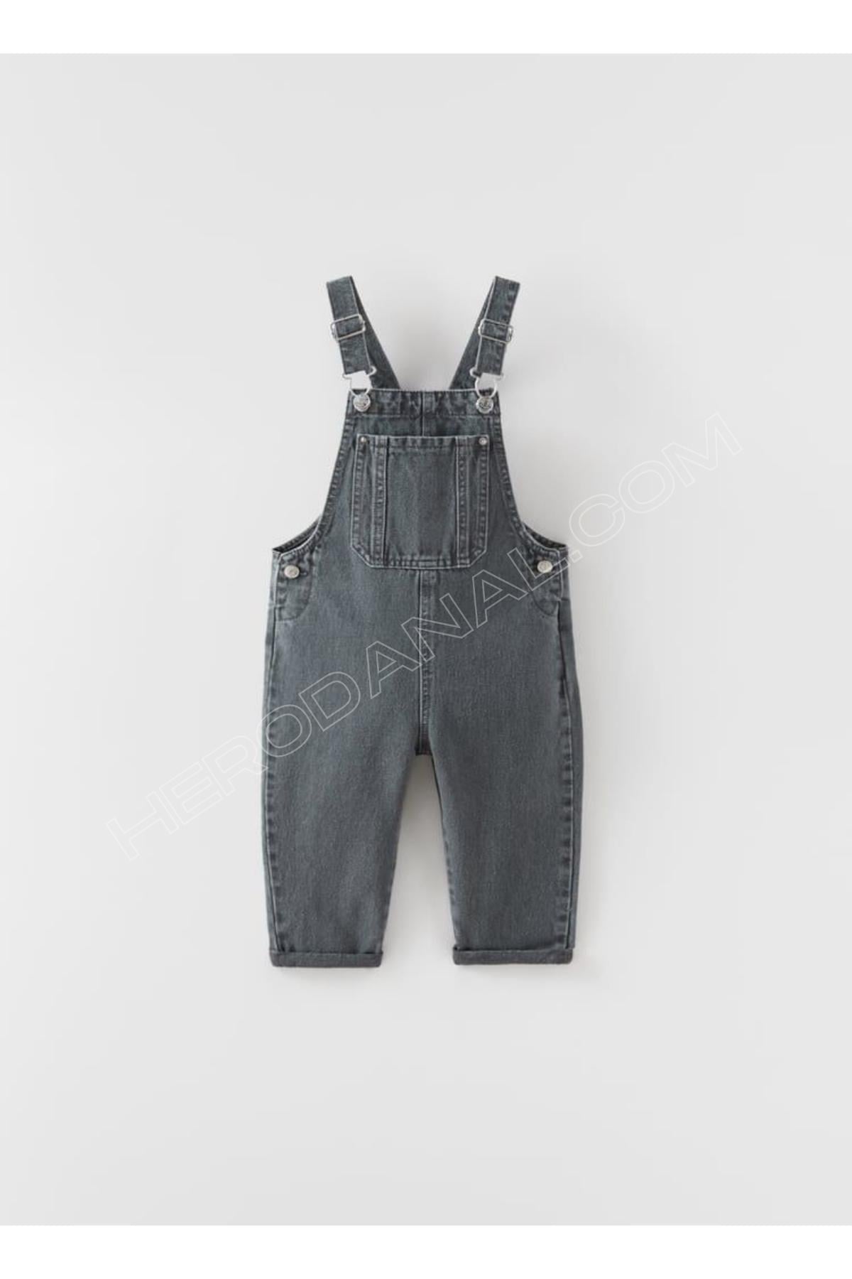 Unisex Çocuk Denim Salopet - Gri