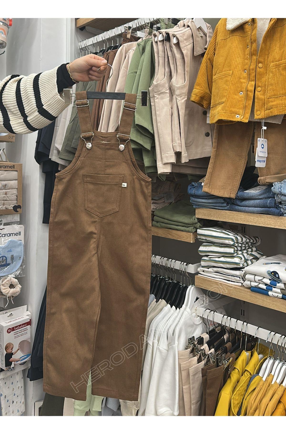 Unisex Çocuk Gabardin Salopet - Kahve