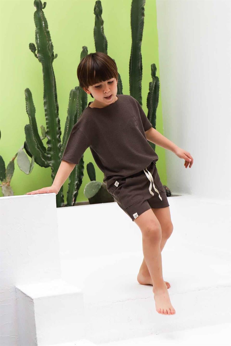 Waffle Şortlu Unisex Çocuk Takım