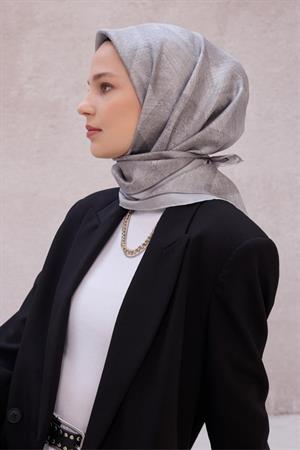 Belli Geometrik Desen İpek Eşarp (Twill) - Gümüş - 47